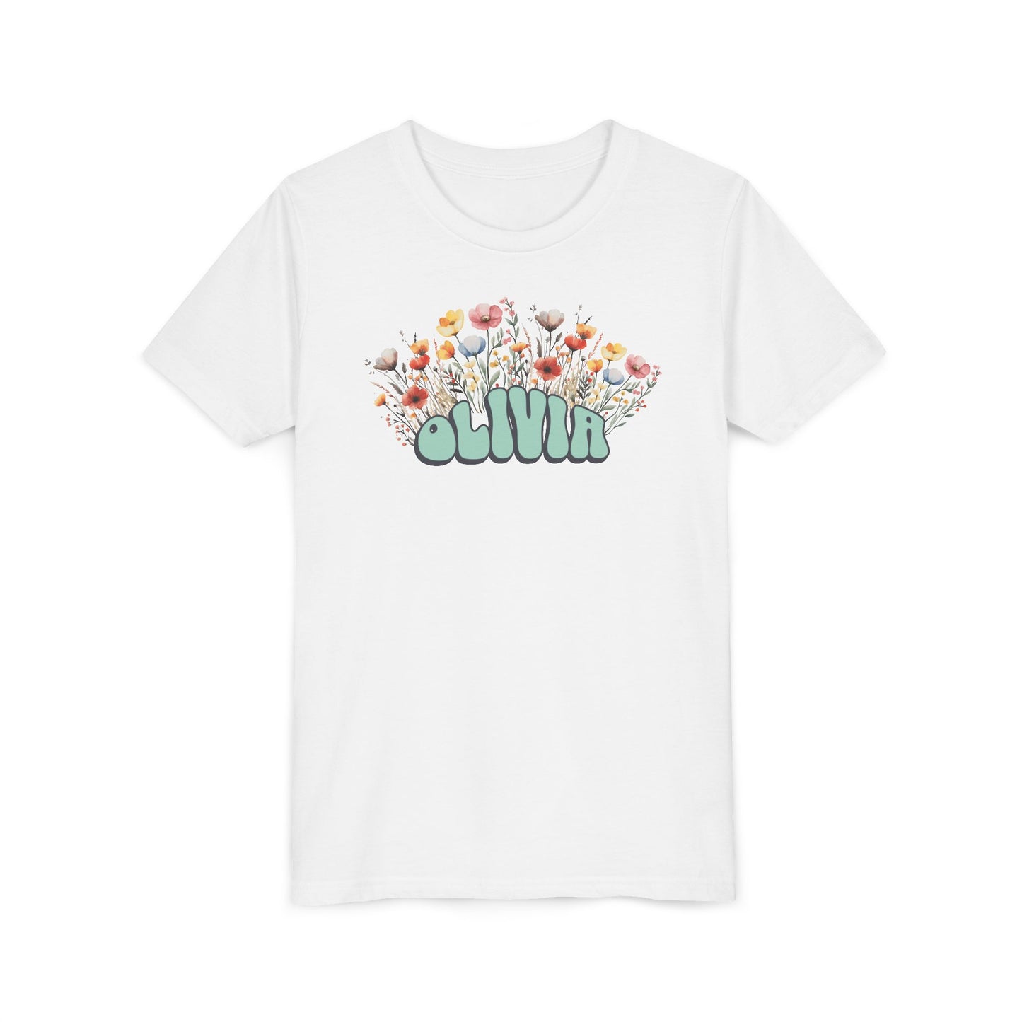 Custom Green Retro Name Flower Youth Shirt