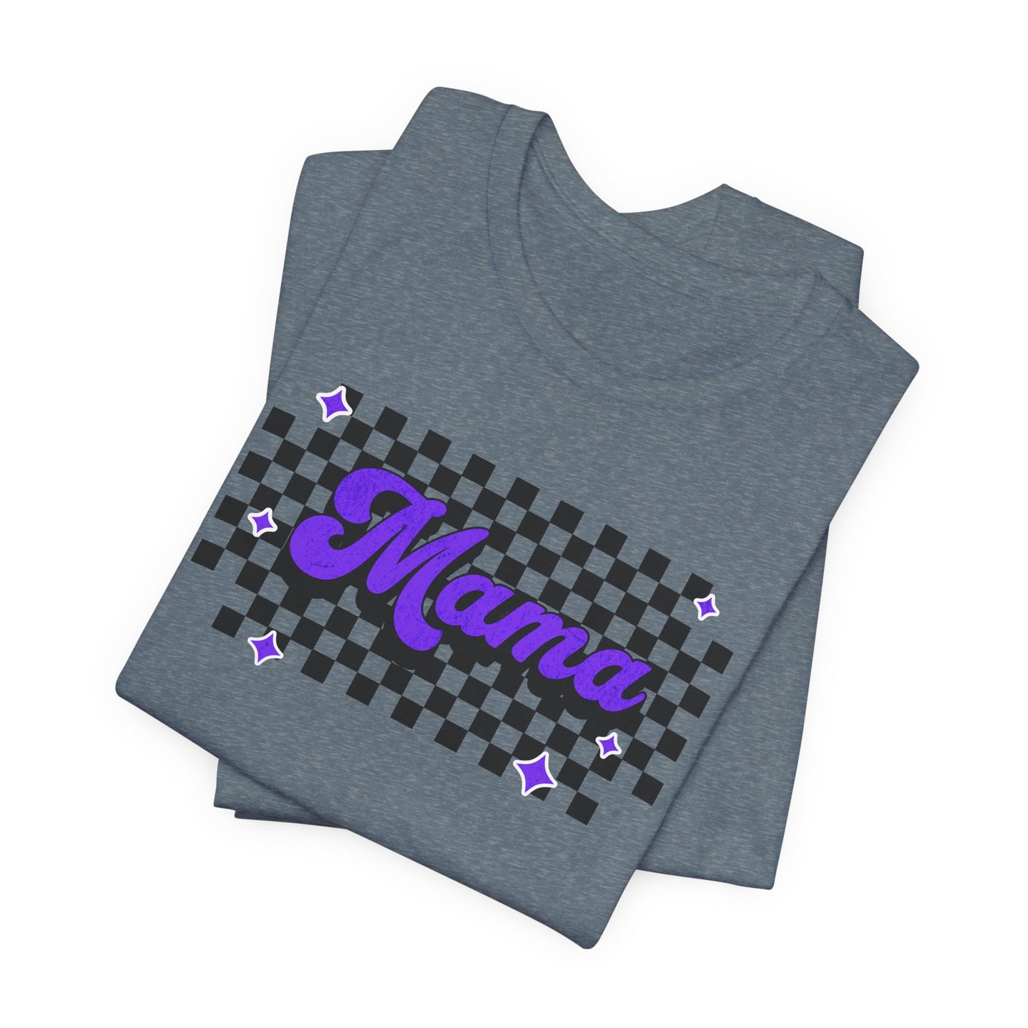 Purple Checkered Mama Short Sleeve Tee