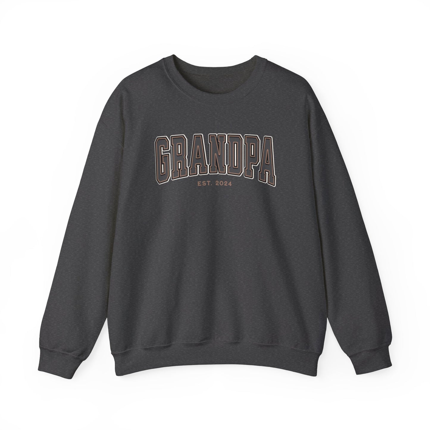 Grandpa Est 2024 Grey Tan College Letter Sweatshirt