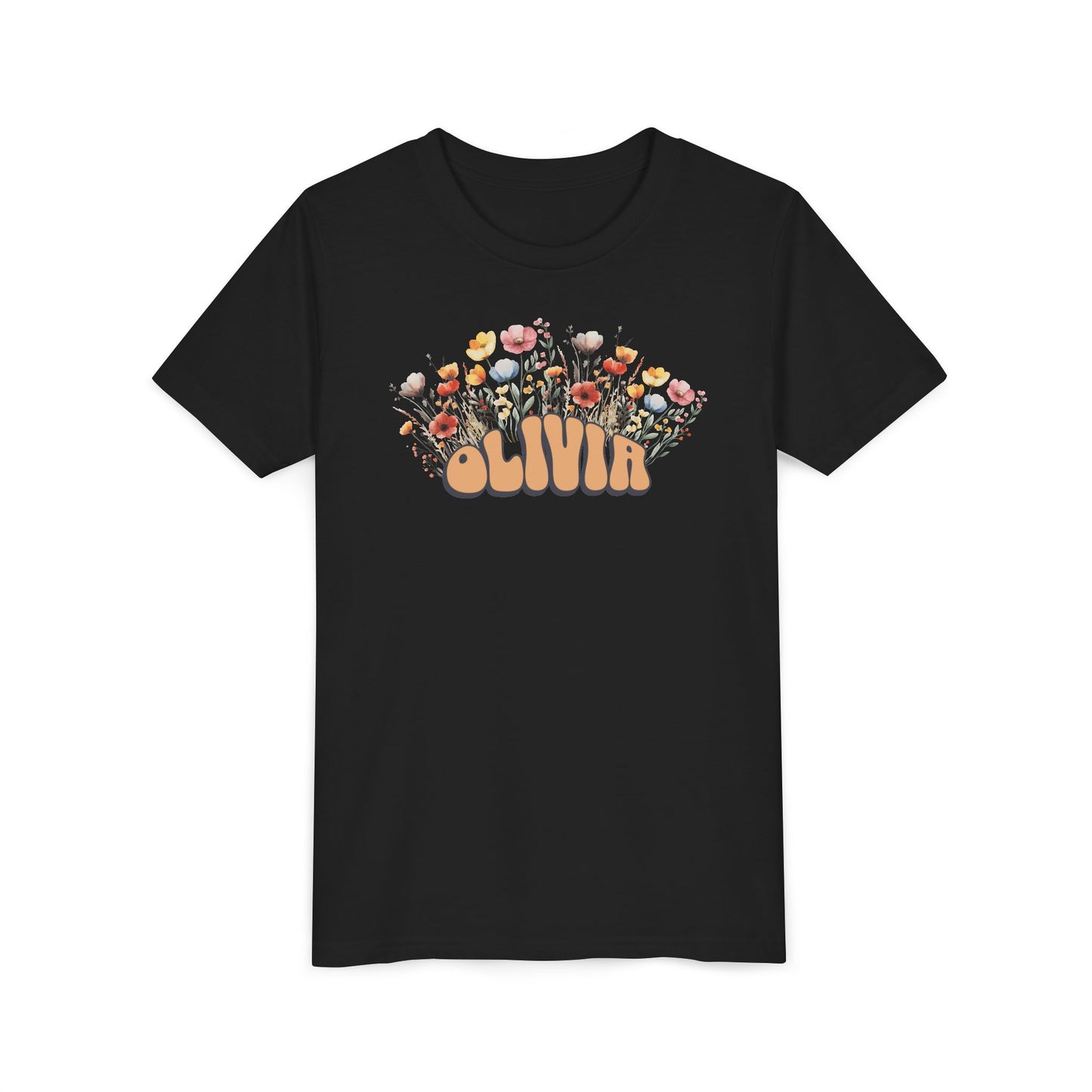 Custom Orange Retro Name Flower Youth Shirt