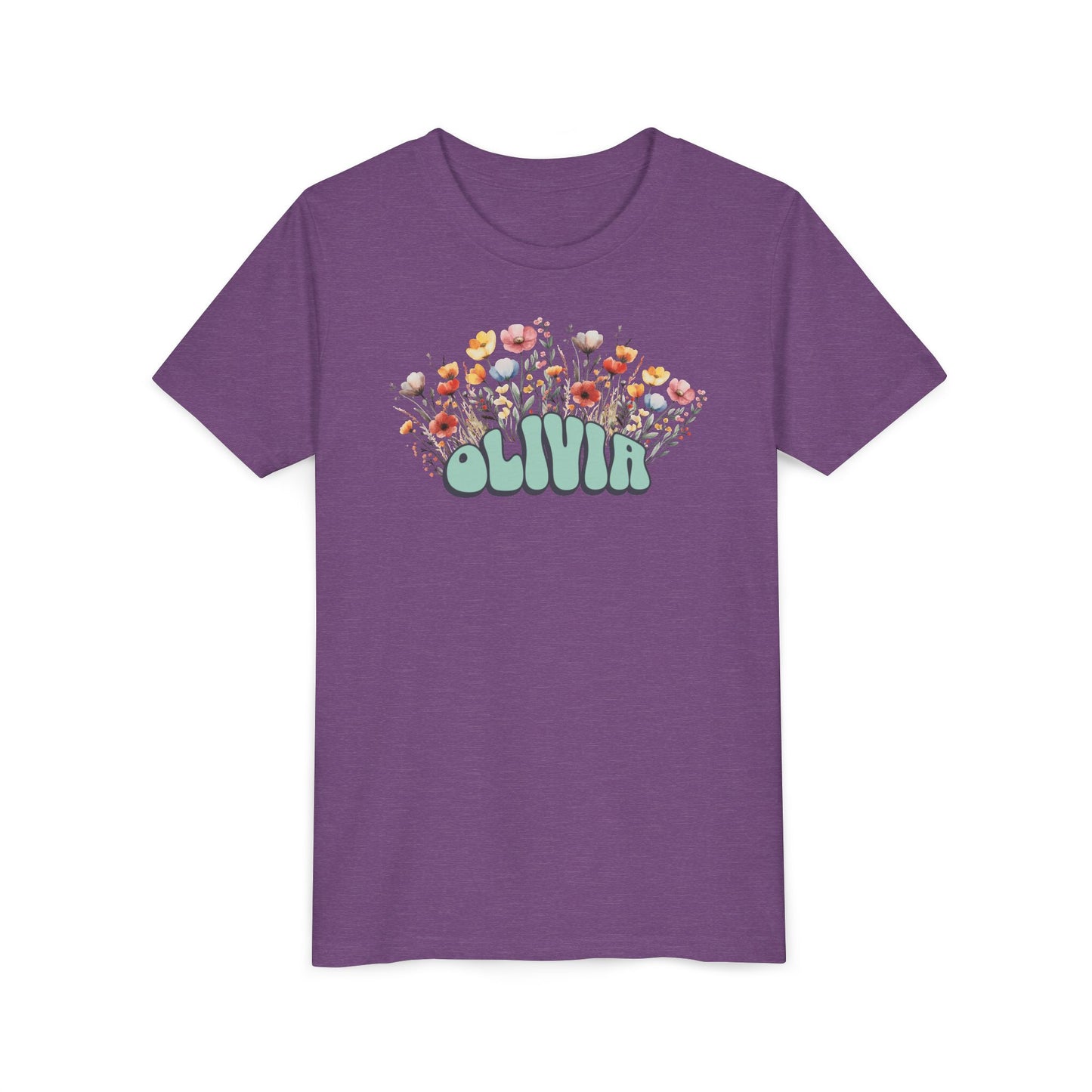 Custom Green Retro Name Flower Youth Shirt