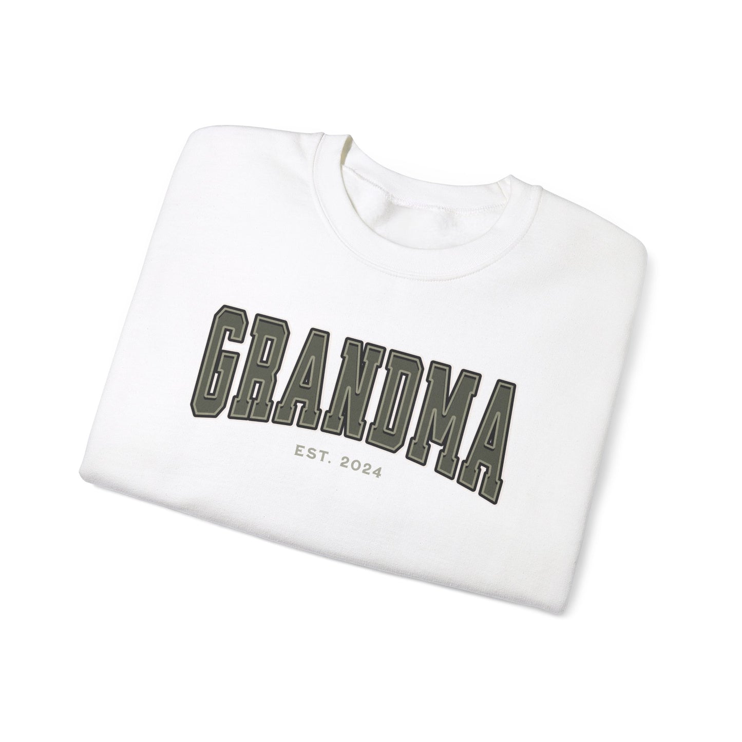 Grandma Est 2024 Army Green College Letter Sweatshirt
