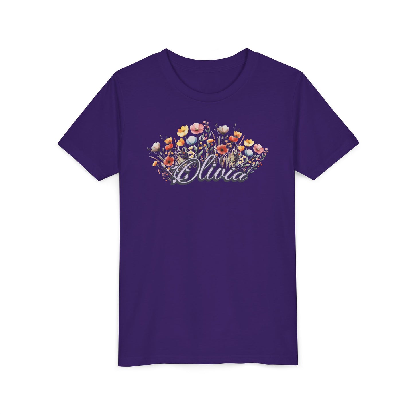 Custom Purple Name Flower Youth Shirt