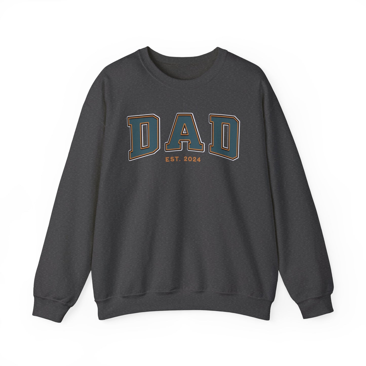 Dad Est 2024 Teal Orange College Letter Sweatshirt