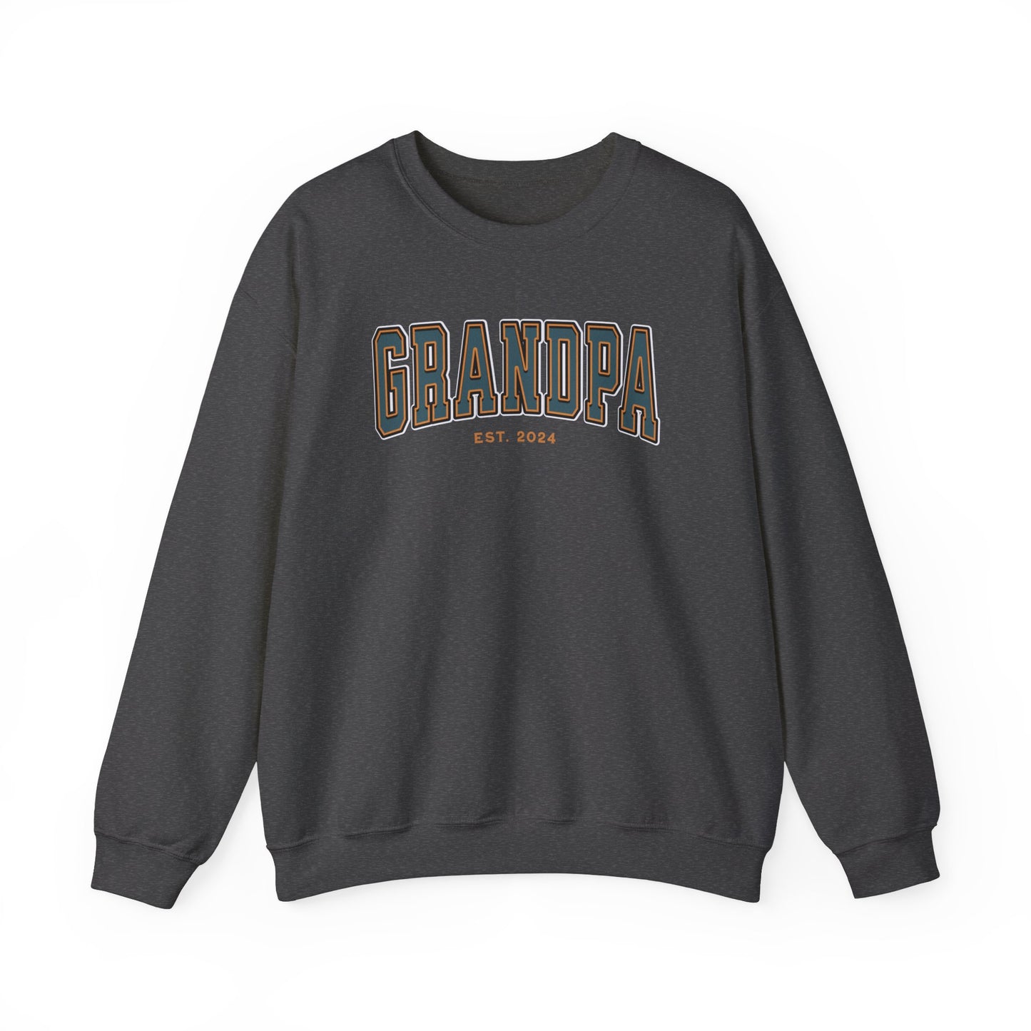 Grandpa Est 2024 Teal Orange College Letter Sweatshirt