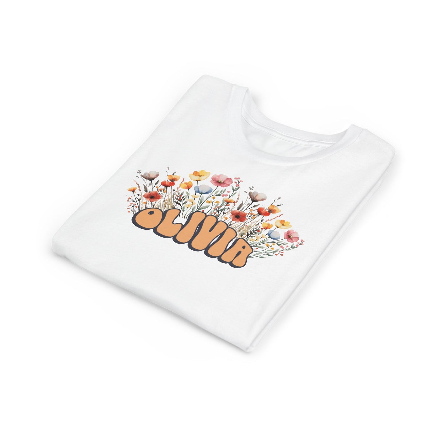 Custom Orange Retro Name Flower Youth Shirt