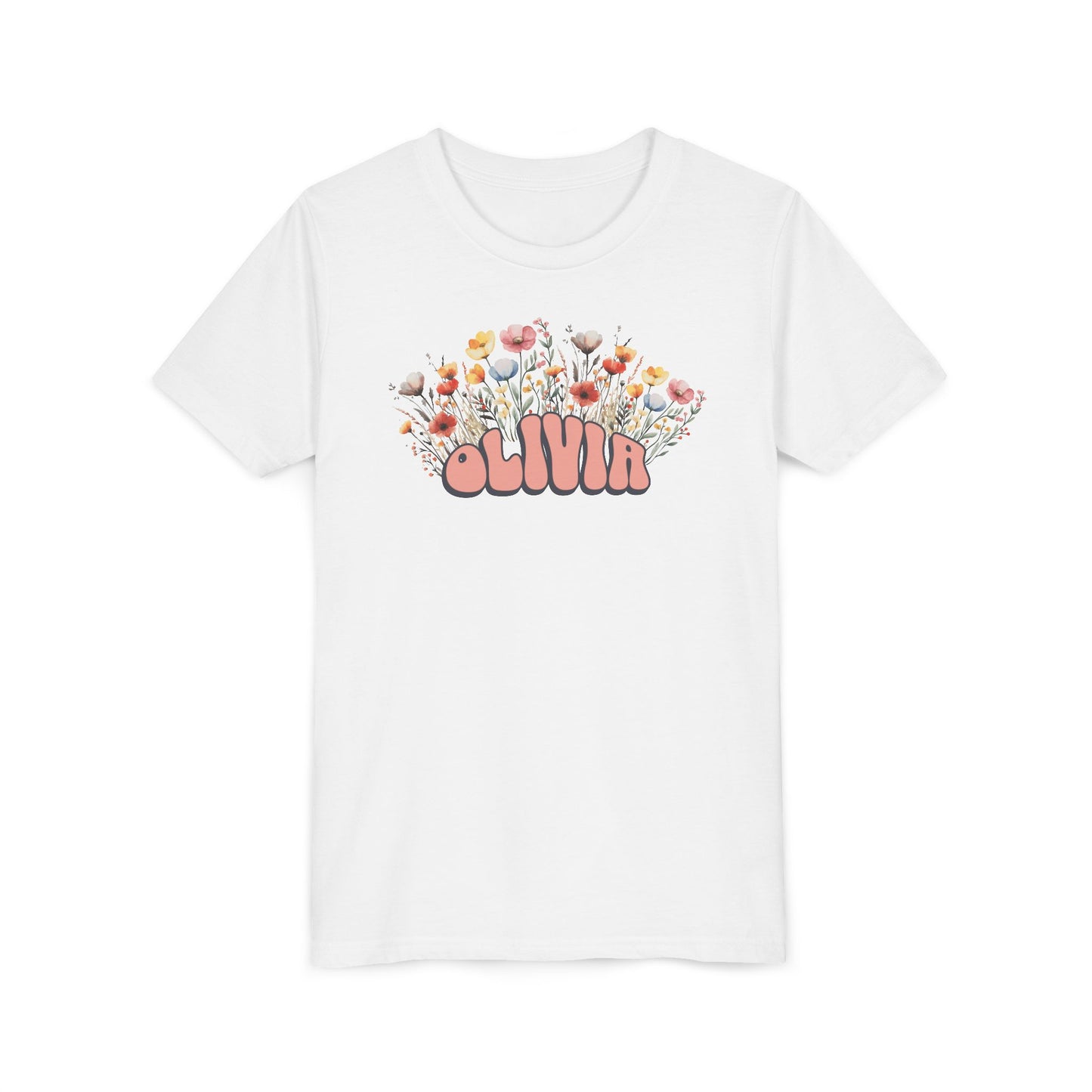 Custom Pink Retro Name Flower Youth Shirt