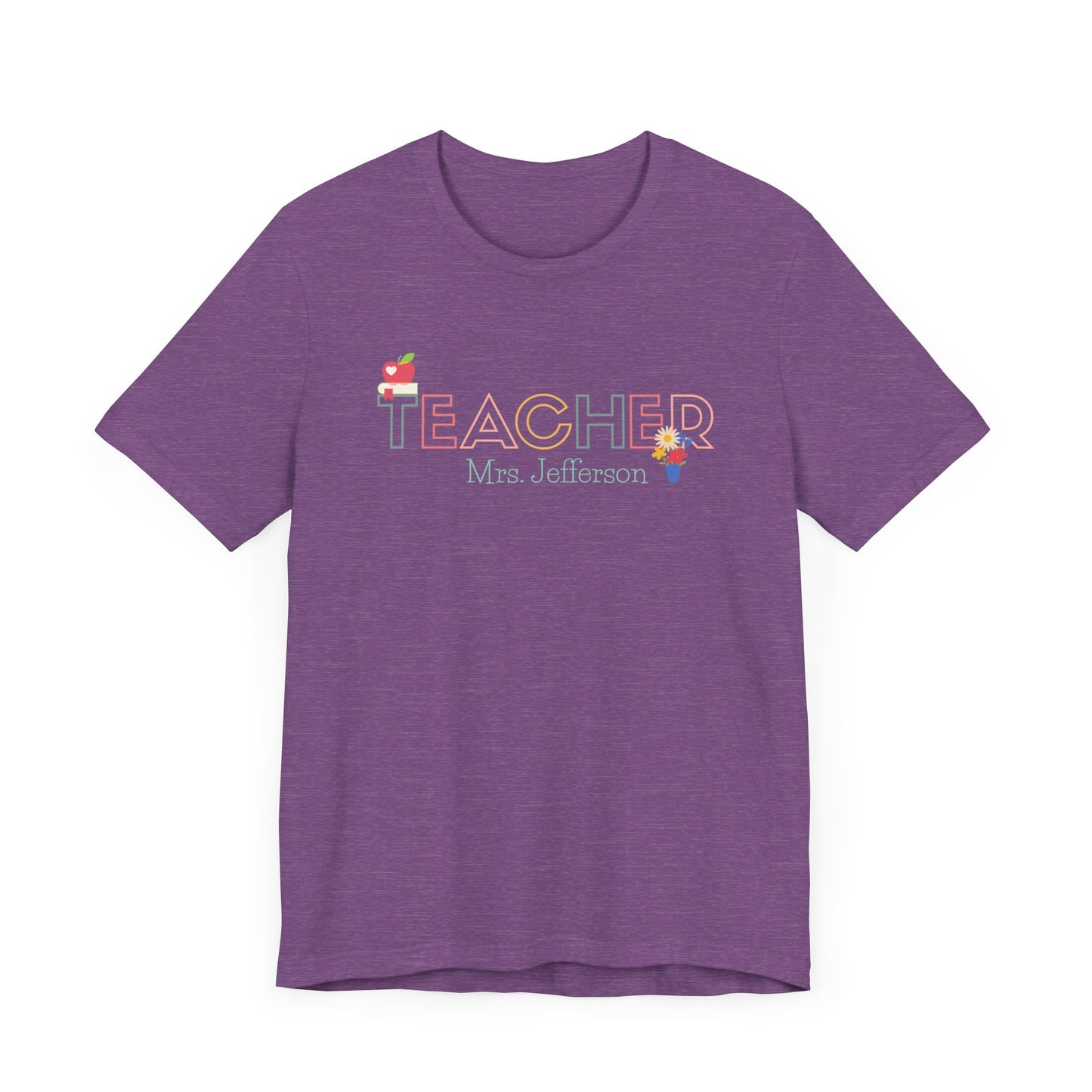 Custom Teacher Outline Lettering Flowers Short Sleeve Tee