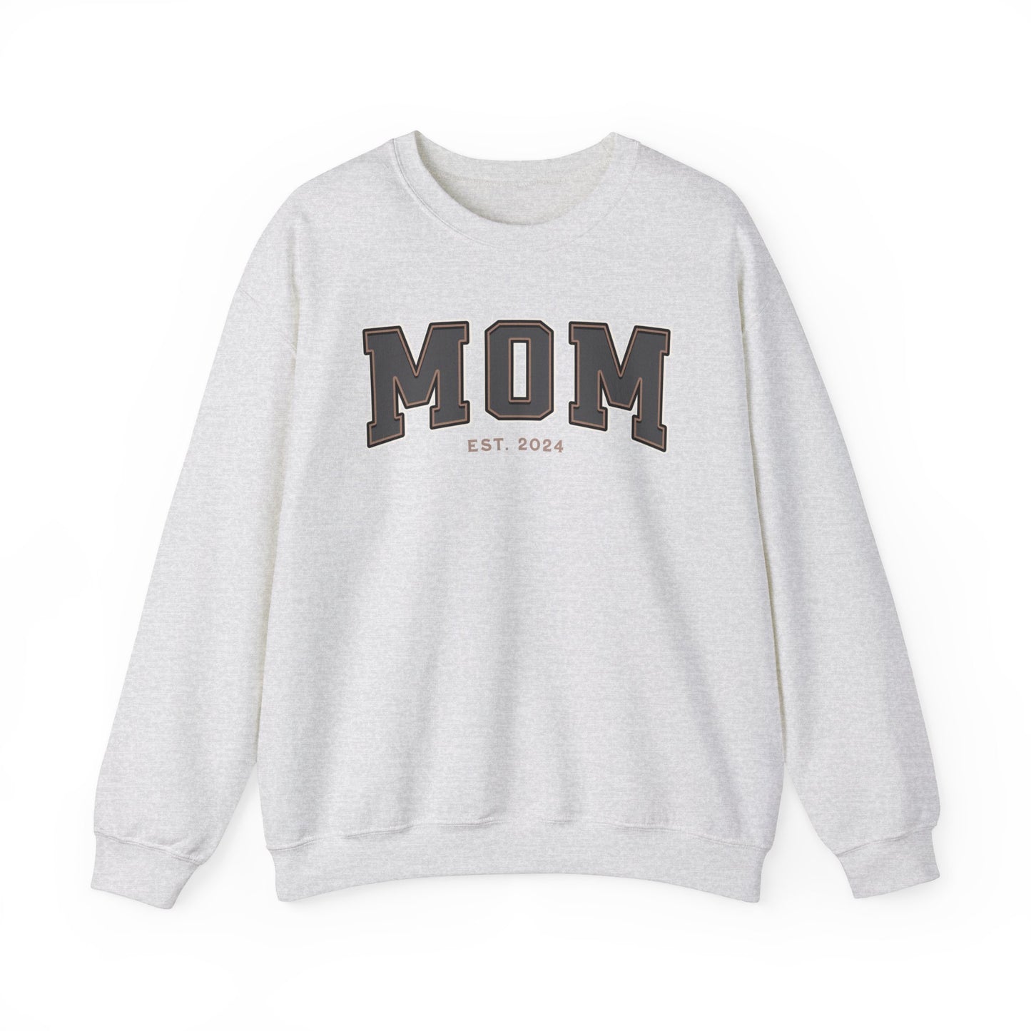 Mom Est 2024 Grey Tan College Letter Sweatshirt
