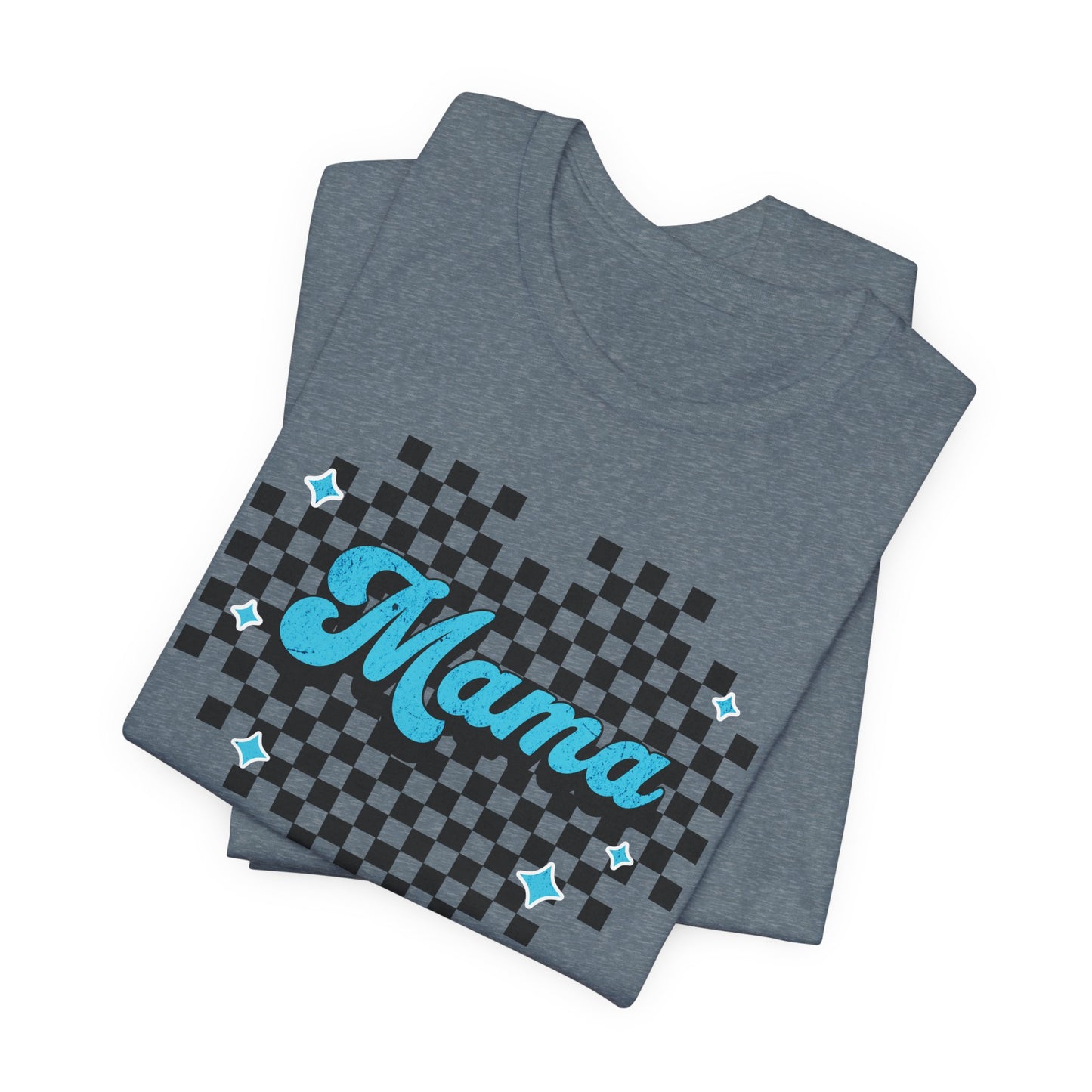 Blue Heart Checkered Mama Short Sleeve Tee
