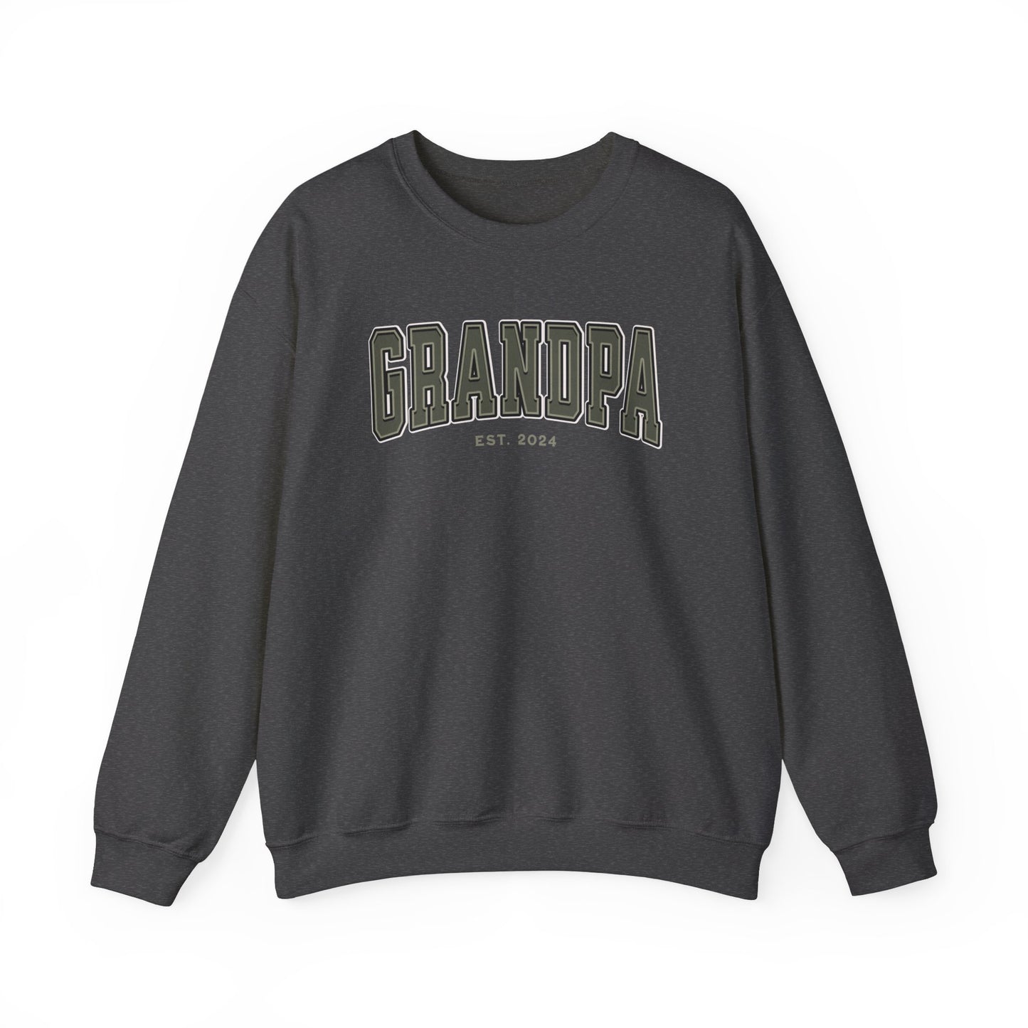 Grandpa Est 2024 Army Green College Letter Sweatshirt