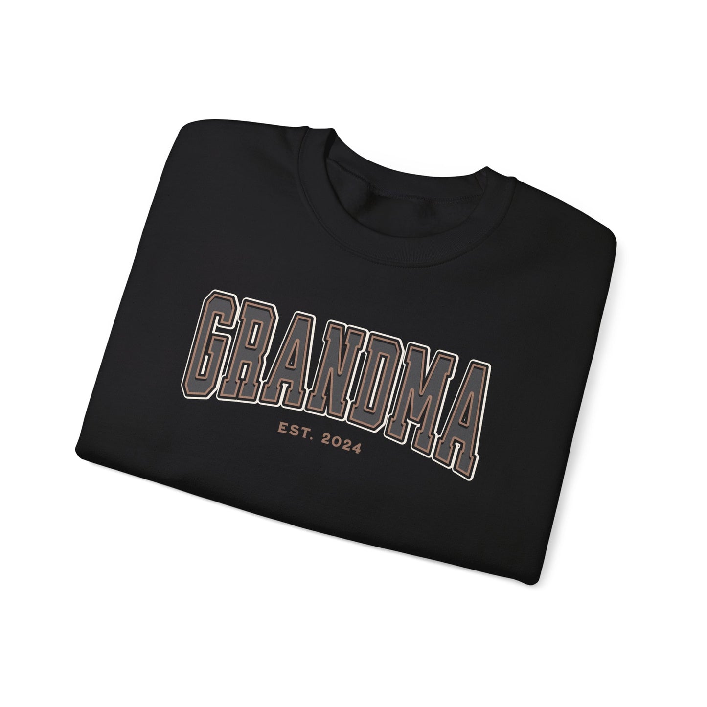 Grandma Est 2024 Grey Tan College Letter Sweatshirt