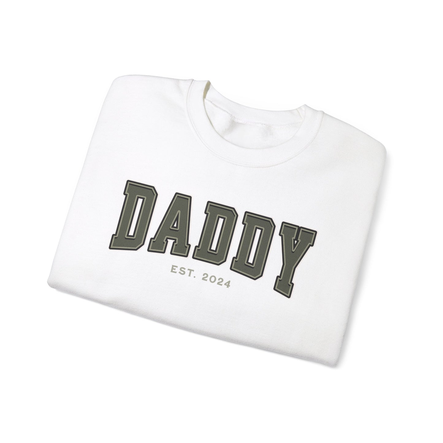 Daddy Est 2024 Army Green College Letter Sweatshirt
