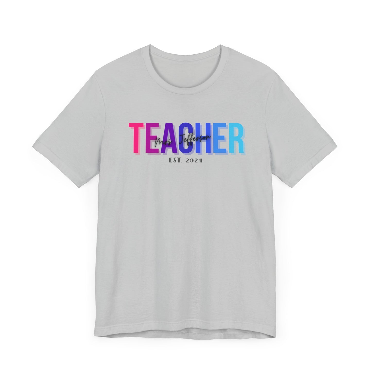 Custom Teacher Bright Block Lettering Short Sleeve Tee