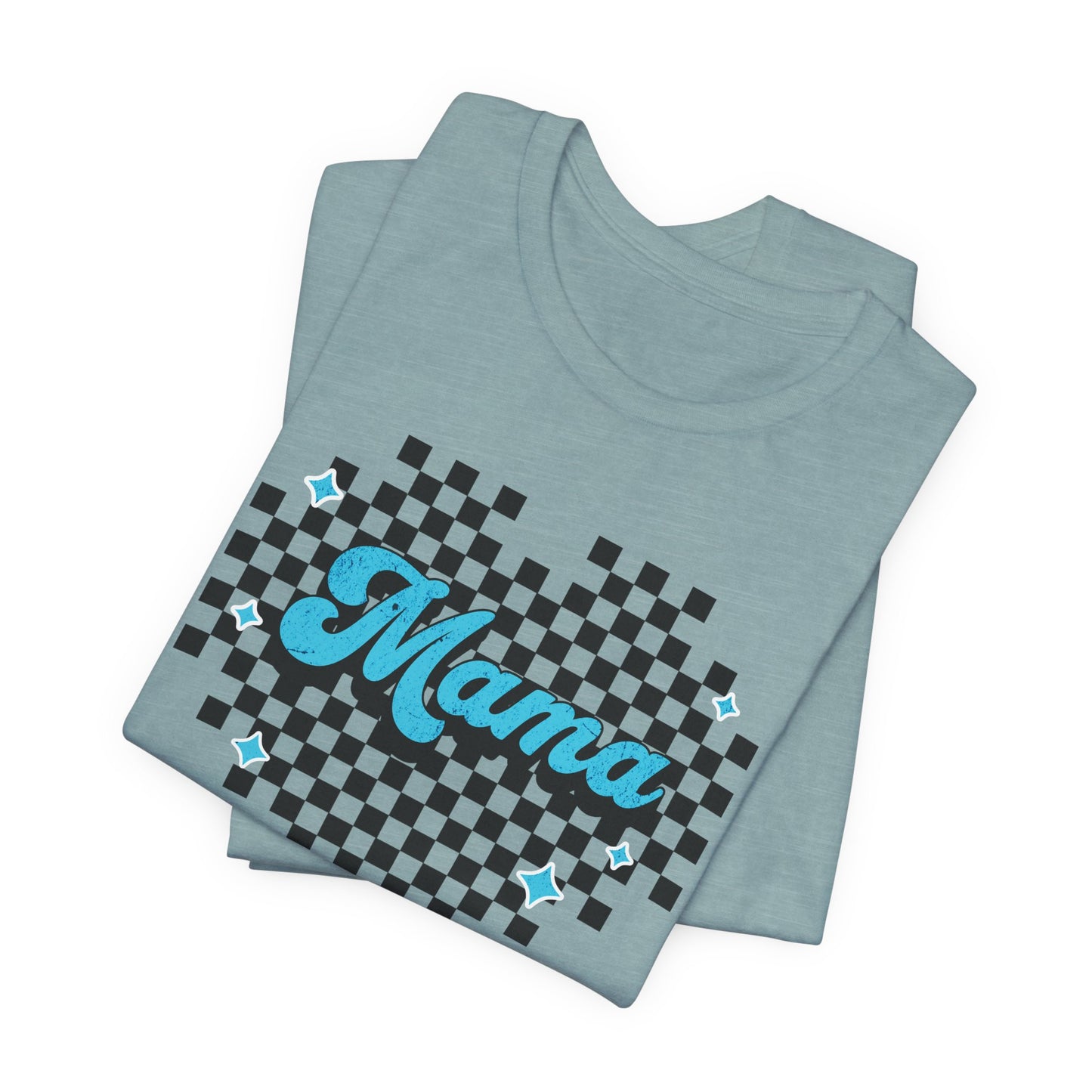Blue Heart Checkered Mama Short Sleeve Tee
