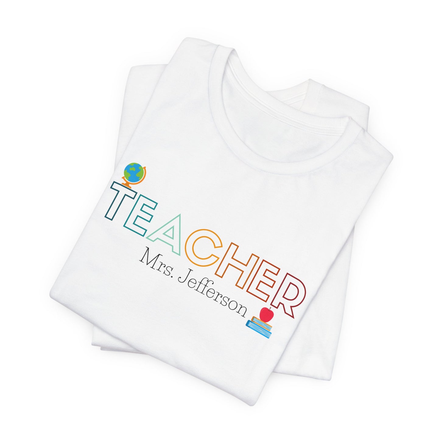 Custom Teacher Outline Lettering Globe Short Sleeve Tee