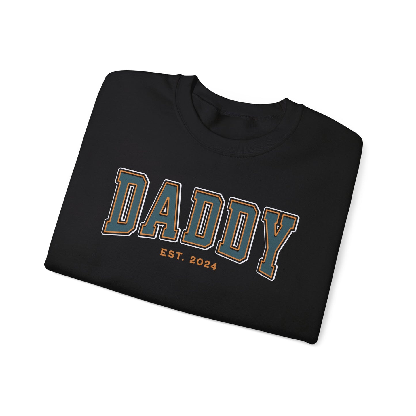 Daddy Est 2024 Teal Orange College Letter Sweatshirt