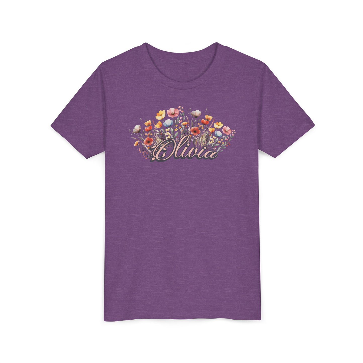 Custom Pink Name Flower Youth Shirt