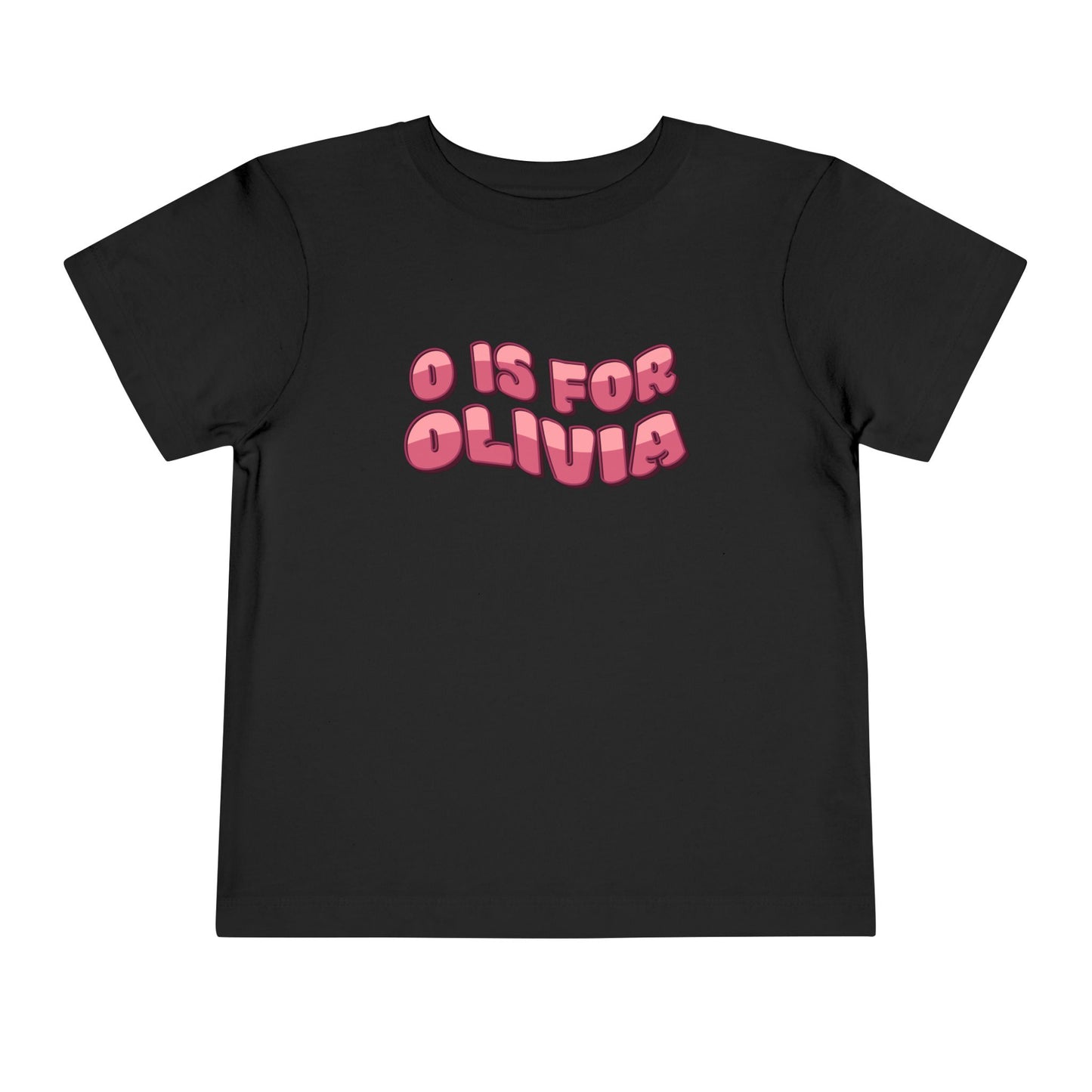 Custom Wavy Letter and Name Pink Toddler Short Sleeve Tee