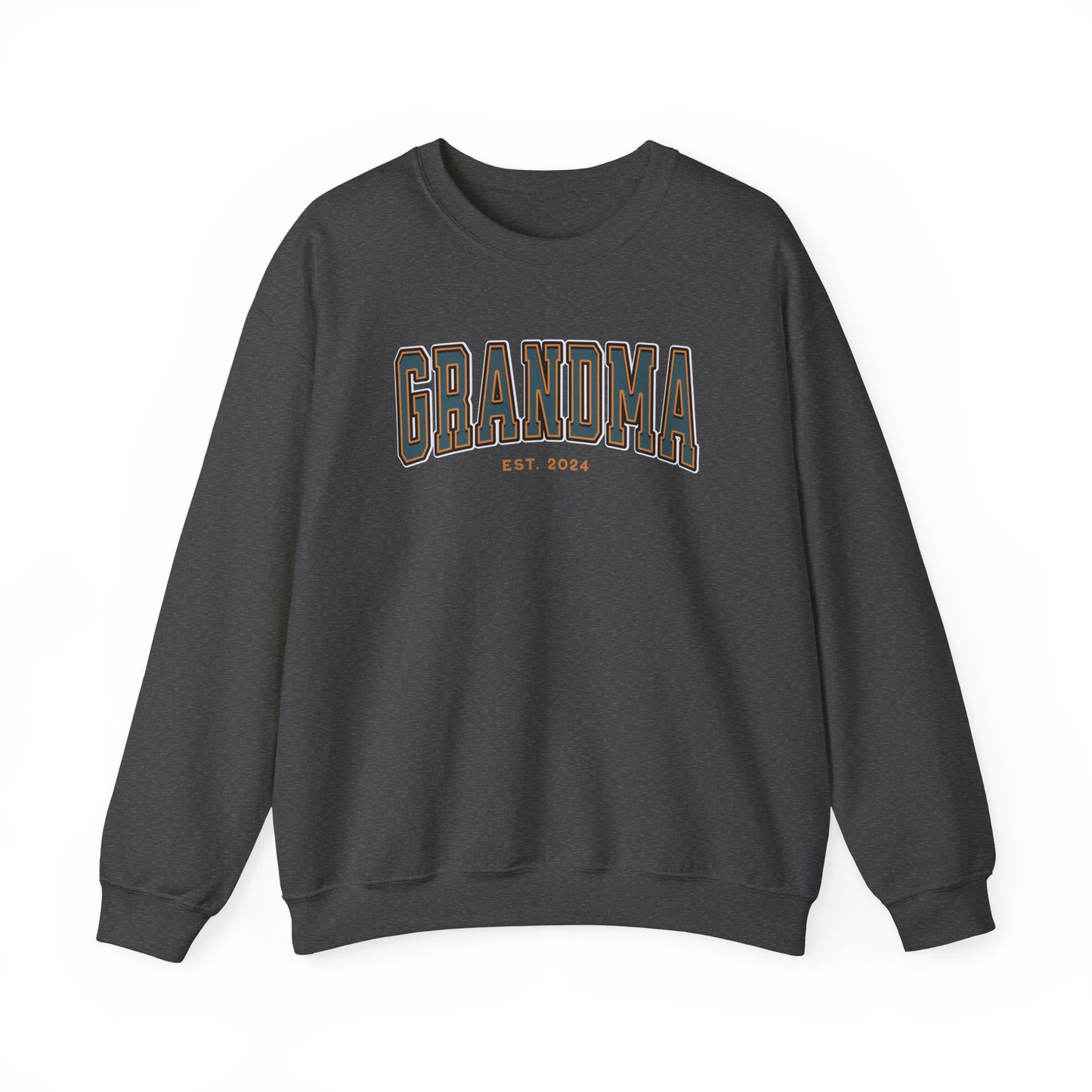 Grandma Est 2024 Teal Orange College Letter Sweatshirt