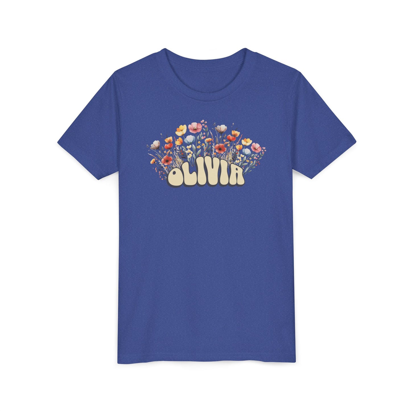 Custom Yellow Retro Name Flower Youth Shirt