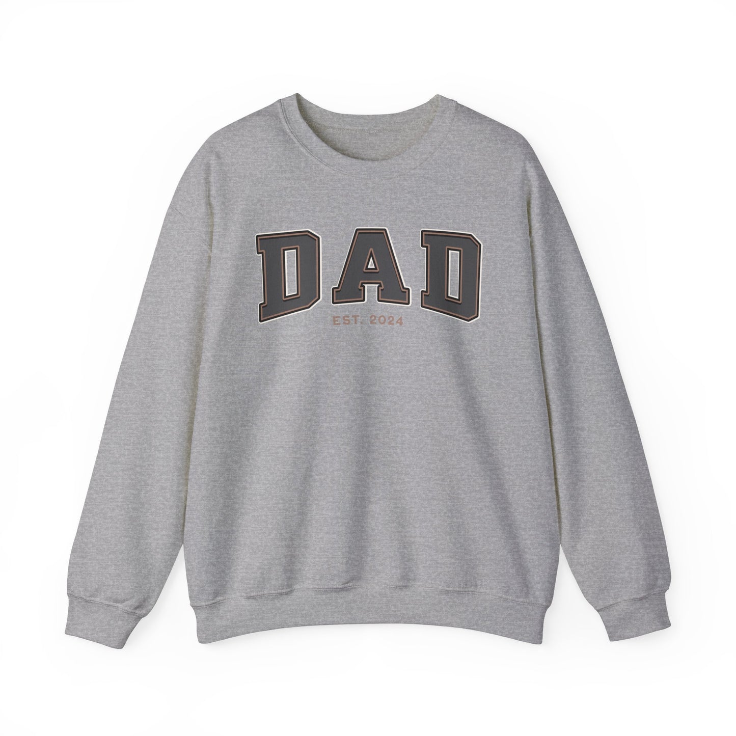 Dad Est 2024 Grey Tan College Letter Sweatshirt