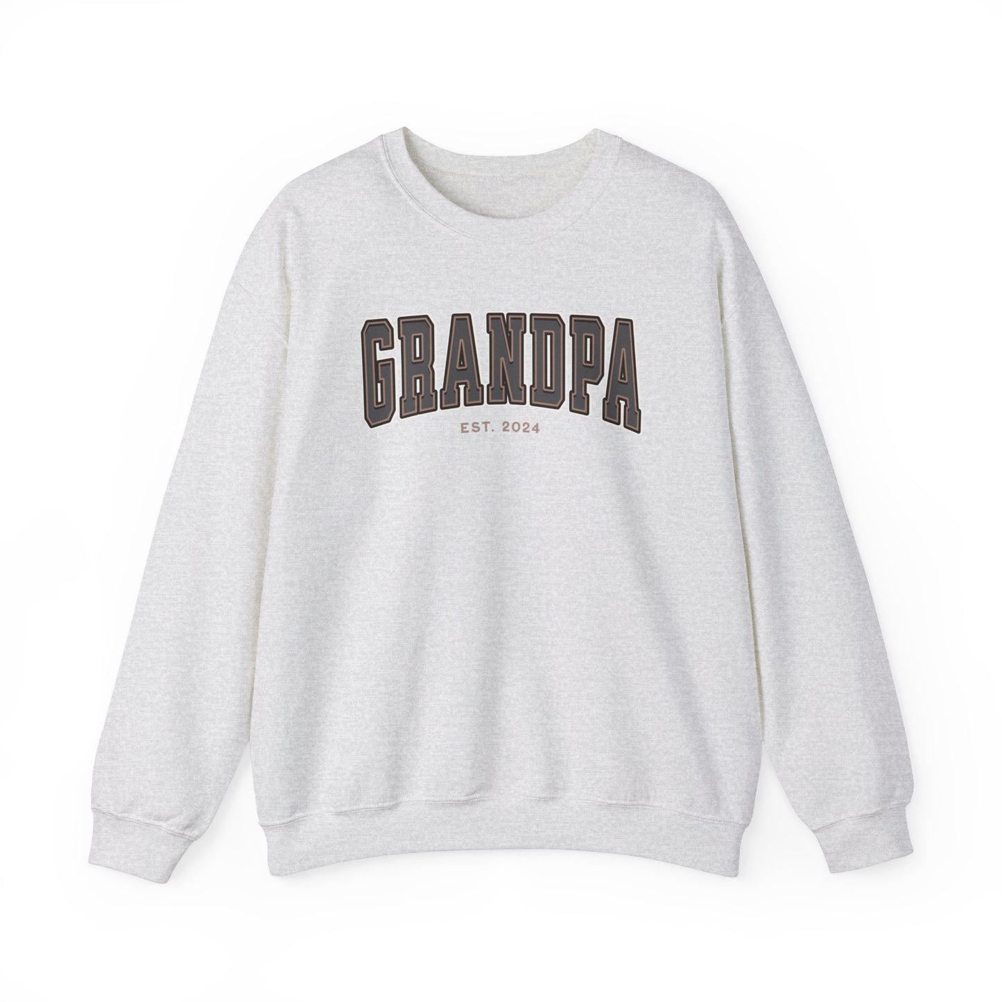 Grandpa Est 2024 Grey Tan College Letter Sweatshirt