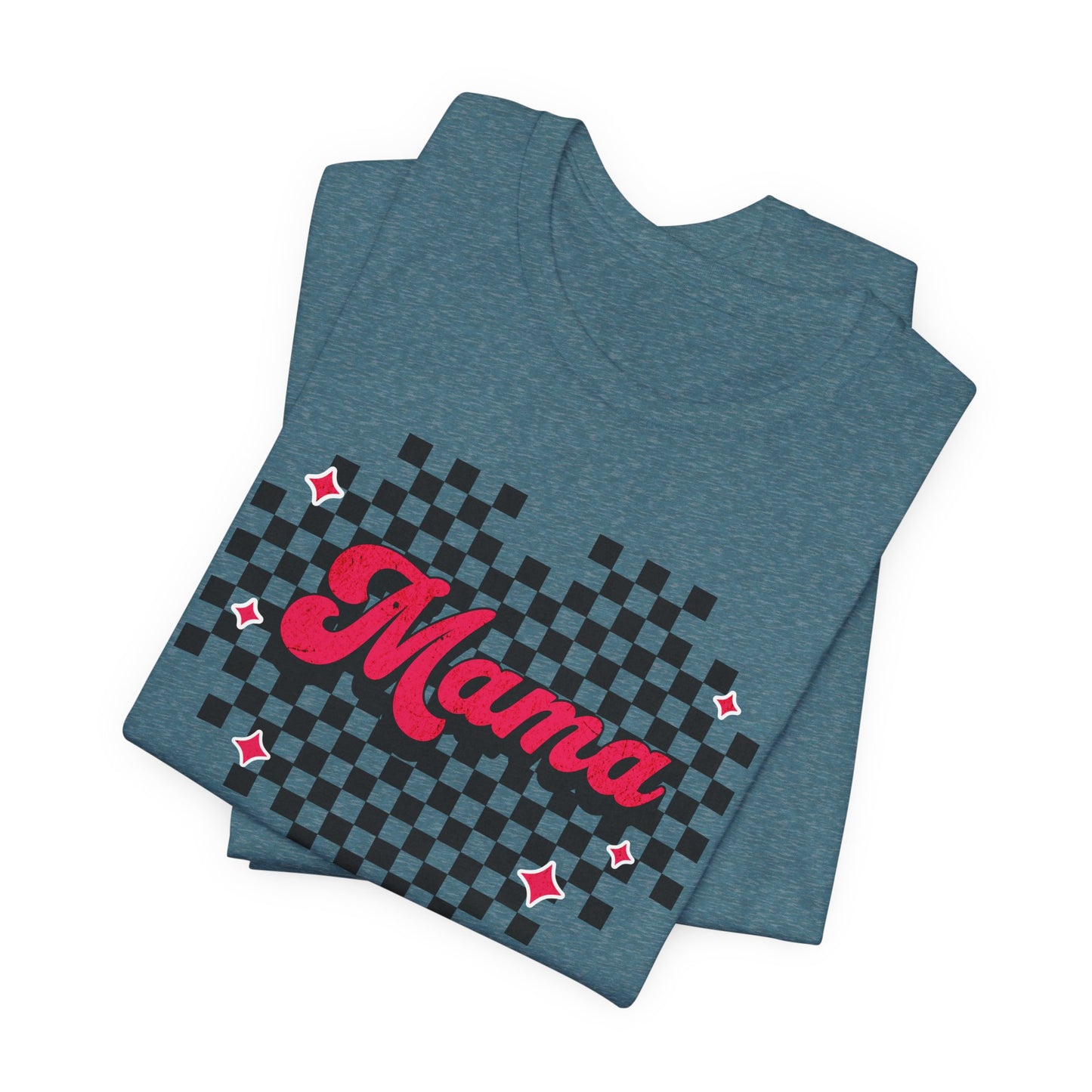 Pink Heart Checkered Mama Short Sleeve Tee