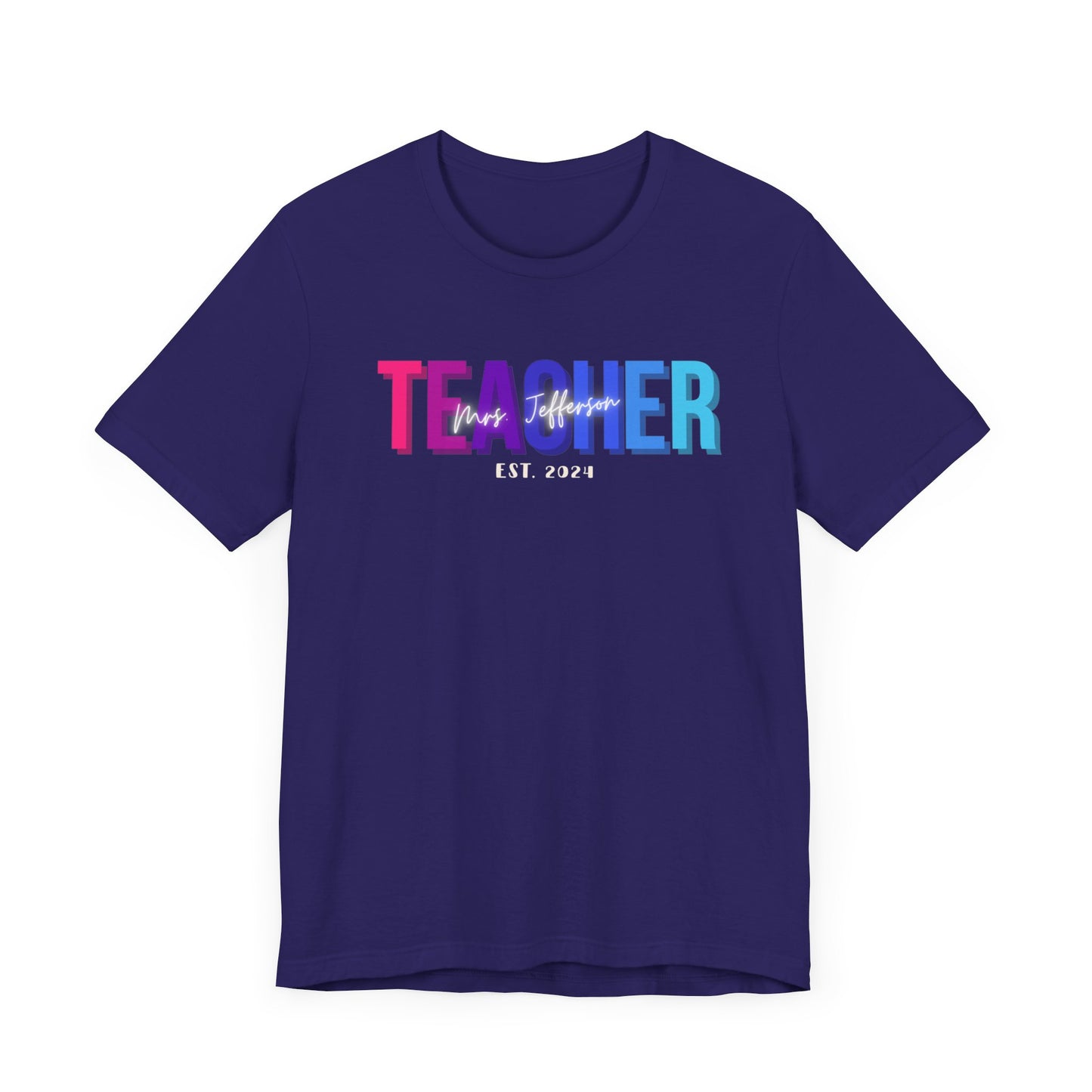 Custom Teacher Bright Block Lettering Short Sleeve Tee