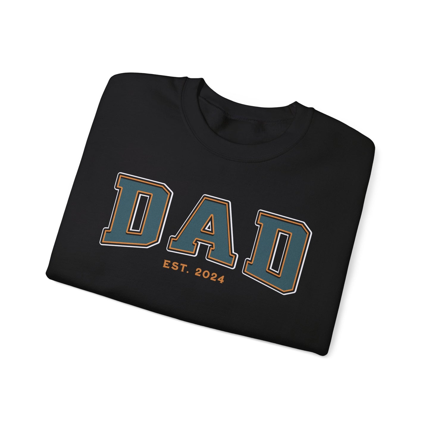 Dad Est 2024 Teal Orange College Letter Sweatshirt