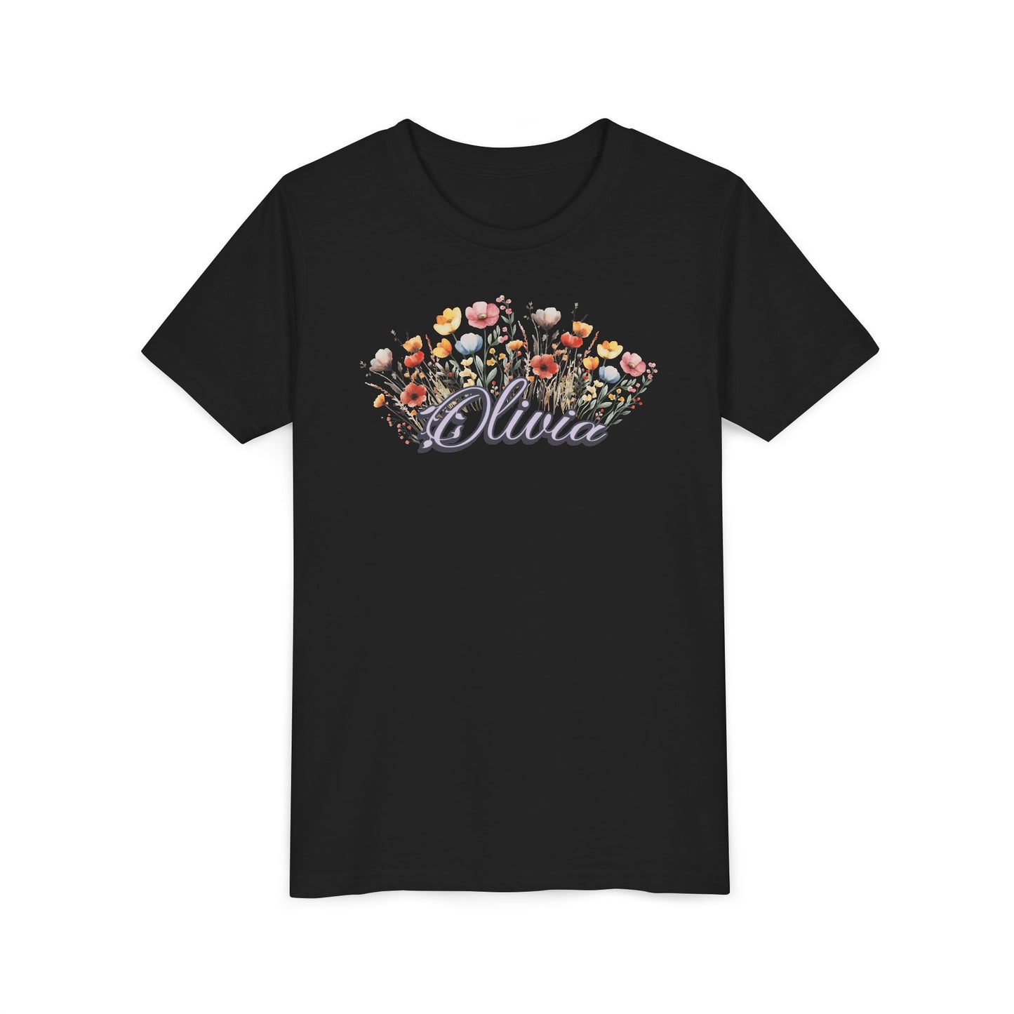 Custom Purple Name Flower Youth Shirt