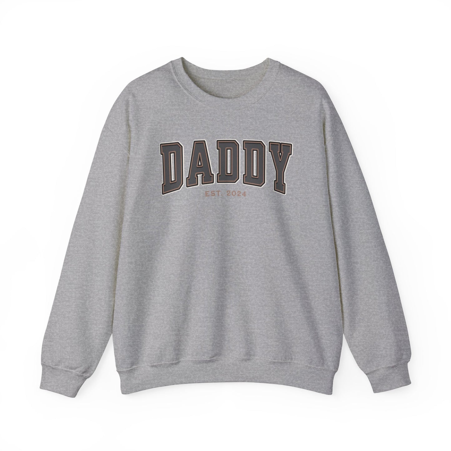Daddy Est 2024 Grey Tan College Letter Sweatshirt