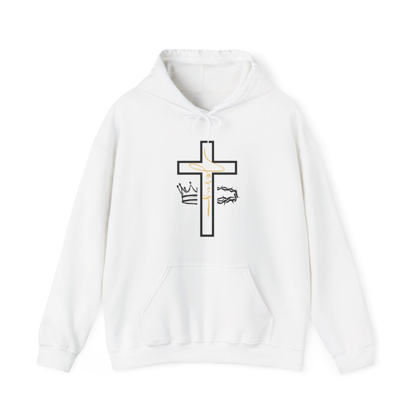Jesus Cross & Crown Gold Outline Hoodie
