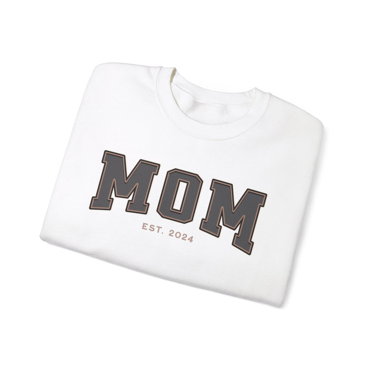 Mom Est 2024 Grey Tan College Letter Sweatshirt