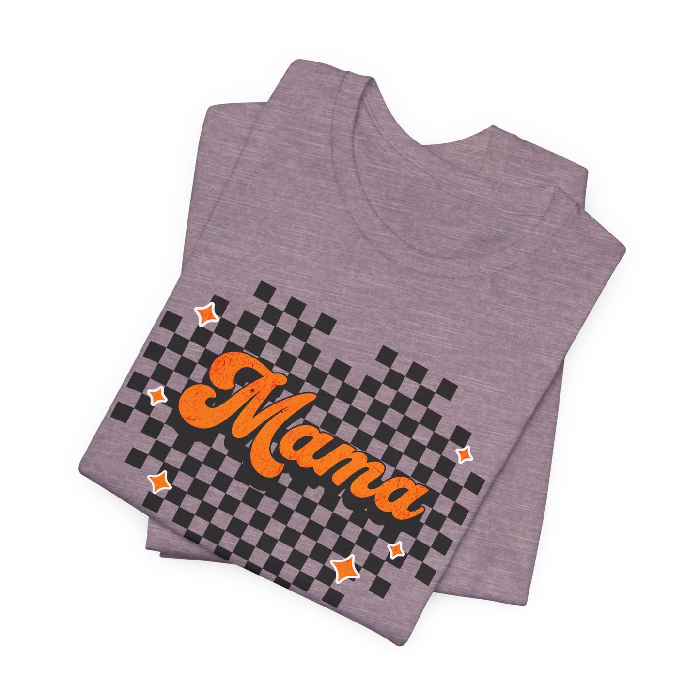 Orange Heart Checkered Mama Short Sleeve Tee