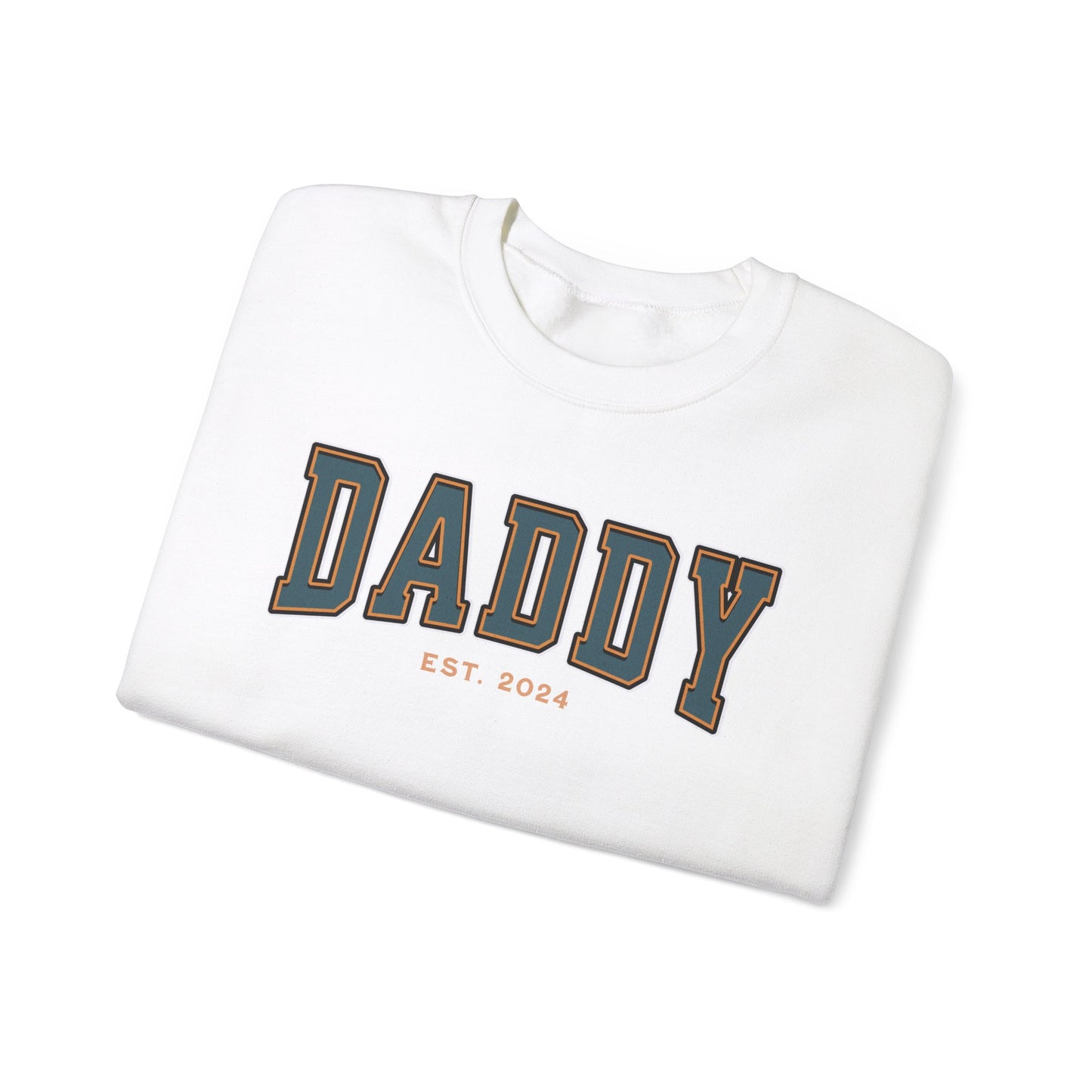 Daddy Est 2024 Teal Orange College Letter Sweatshirt