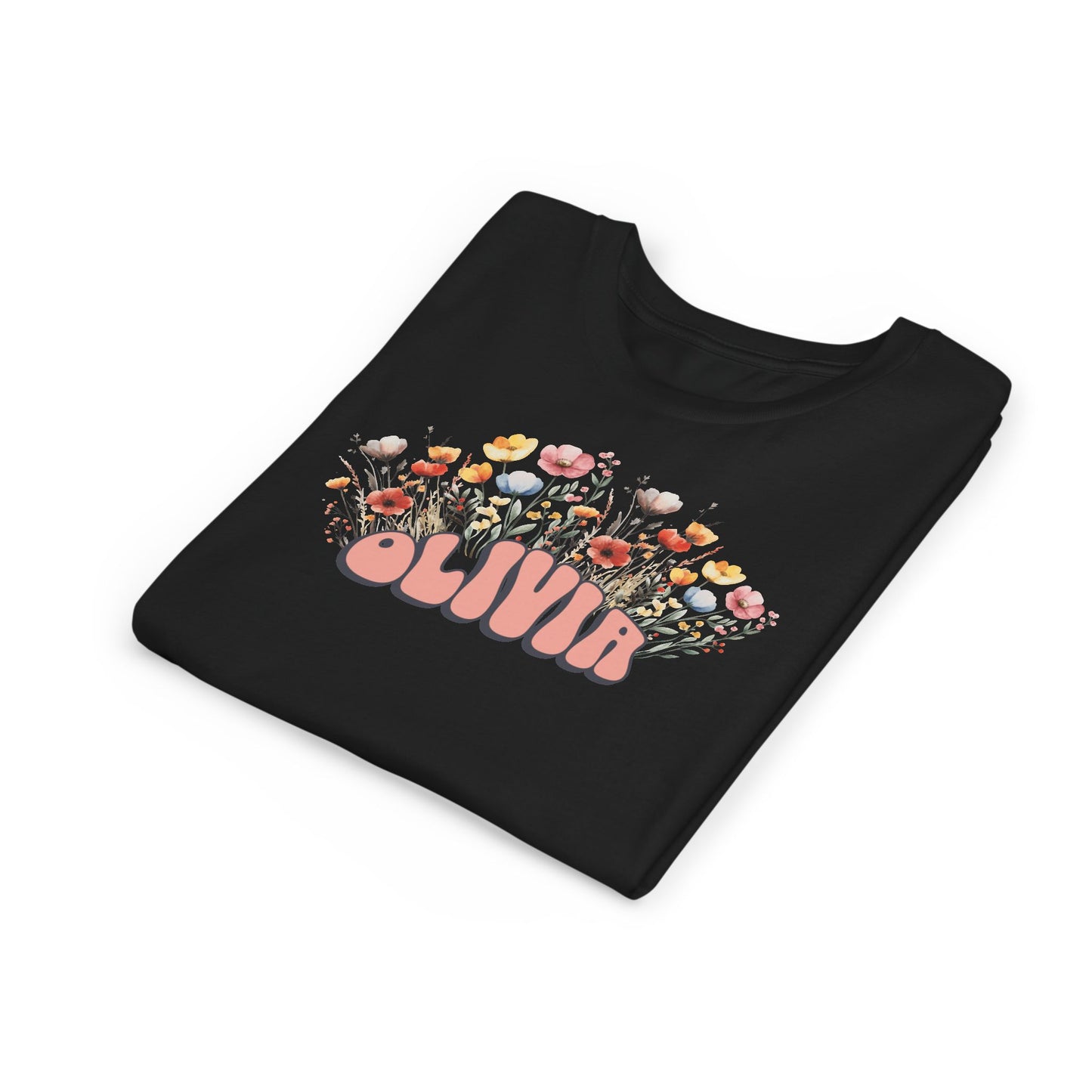 Custom Pink Retro Name Flower Youth Shirt