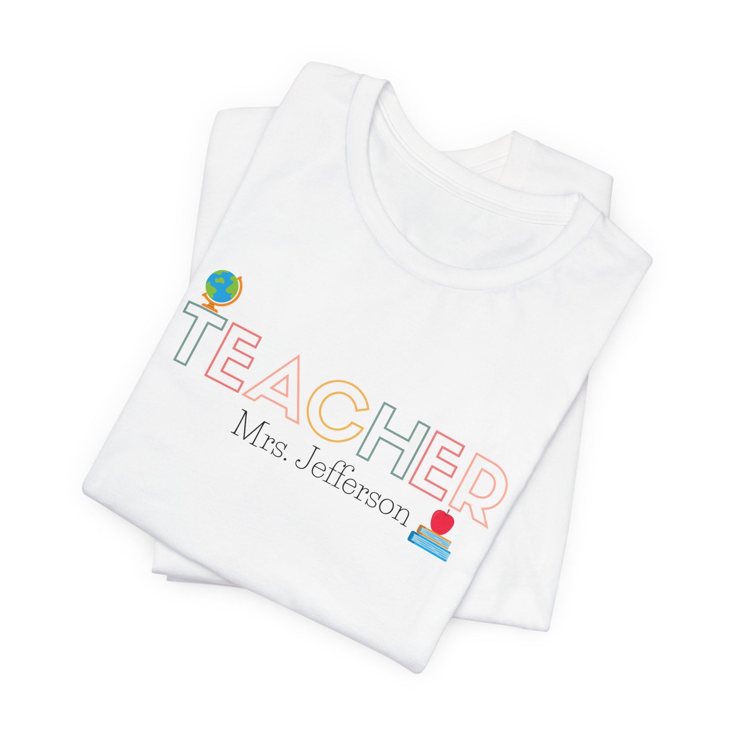 Custom Teacher Outline Lettering Boho Globe Short Sleeve Tee