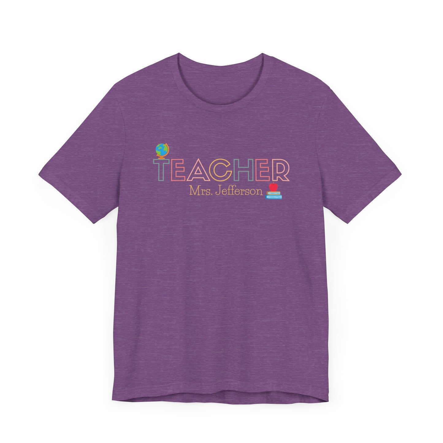 Custom Teacher Outline Lettering Boho Globe Short Sleeve Tee