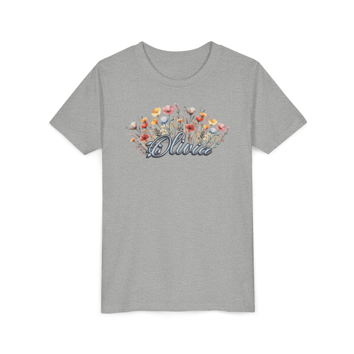 Custom Blue Name Flower Youth Shirt