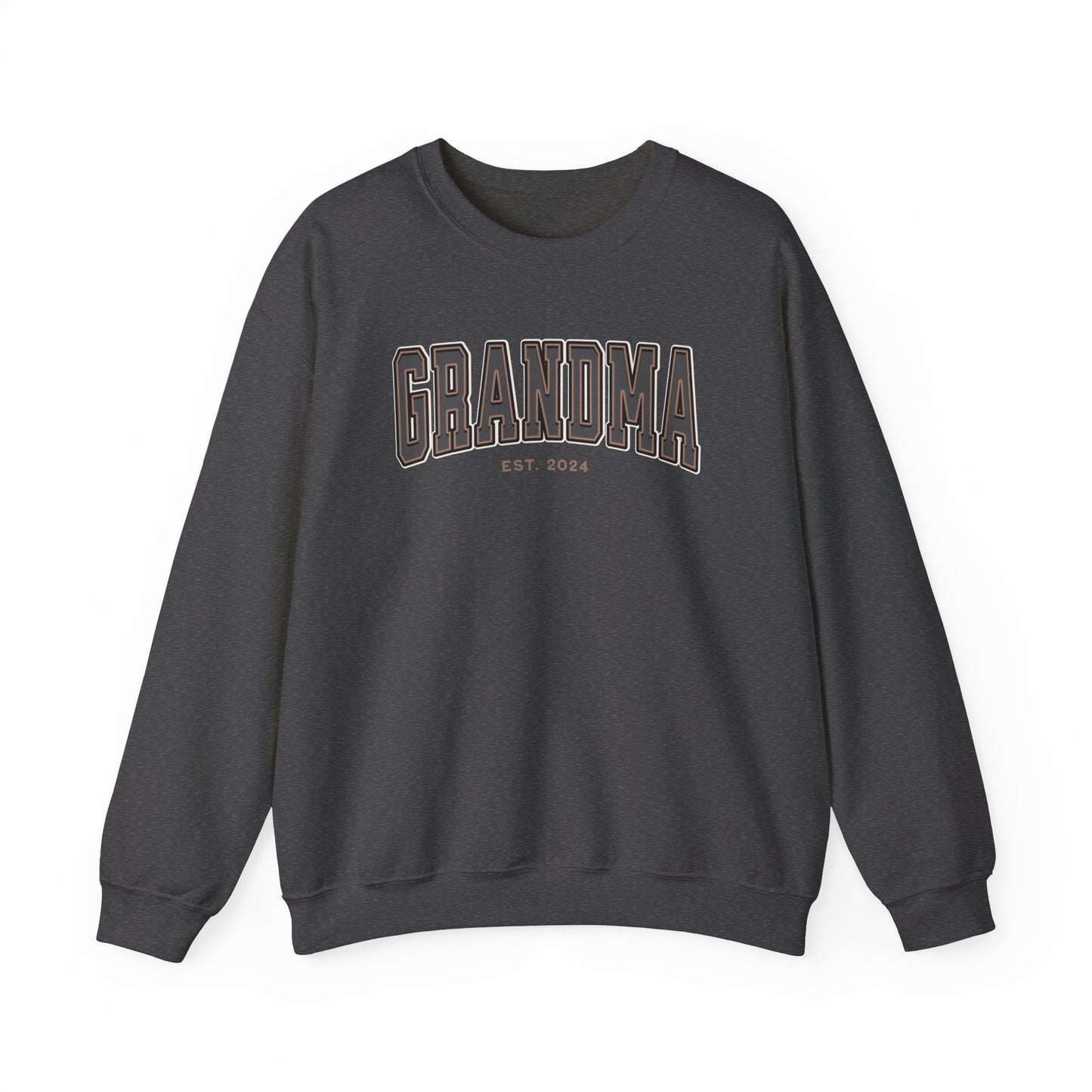 Grandma Est 2024 Grey Tan College Letter Sweatshirt