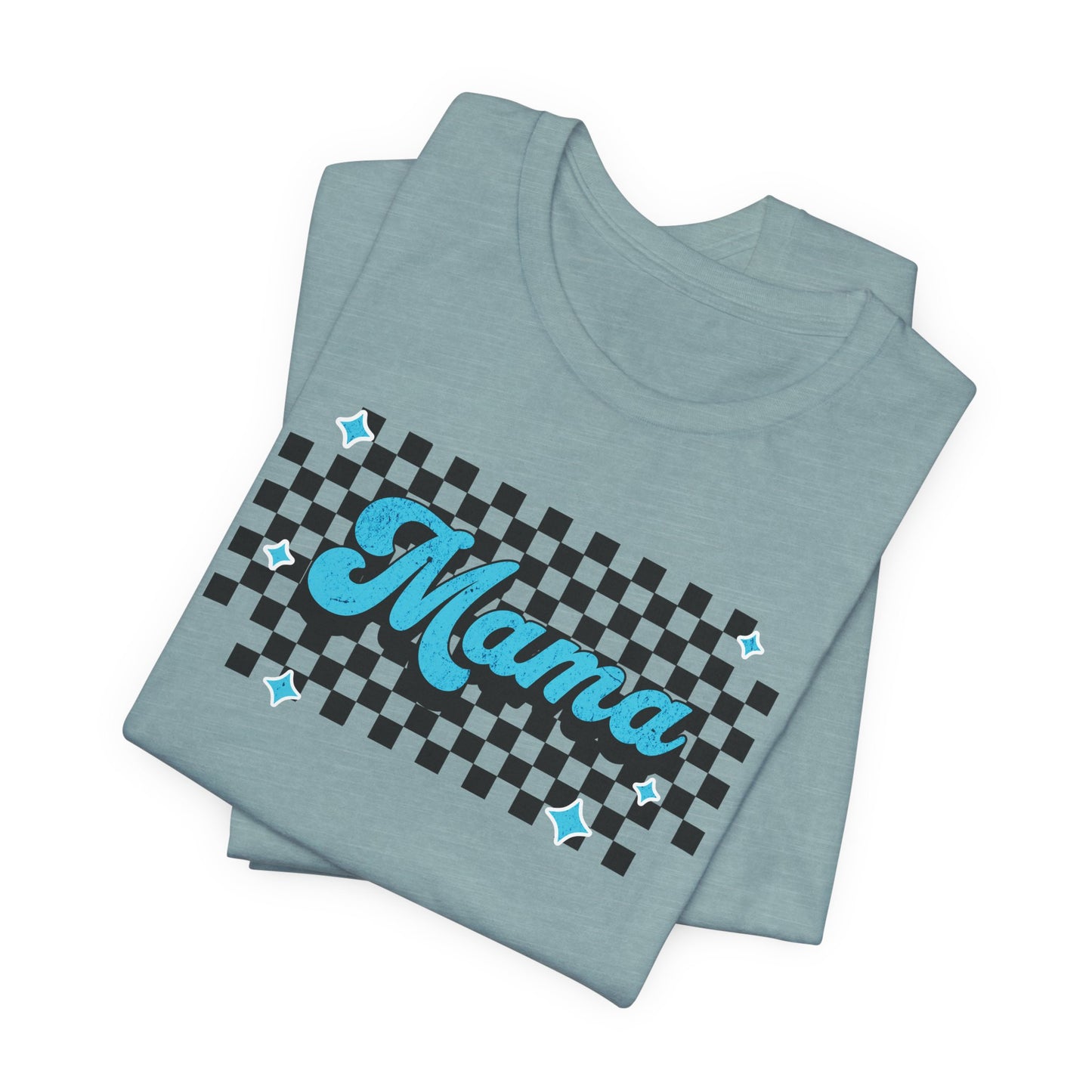 Blue Checkered Mama Short Sleeve Tee