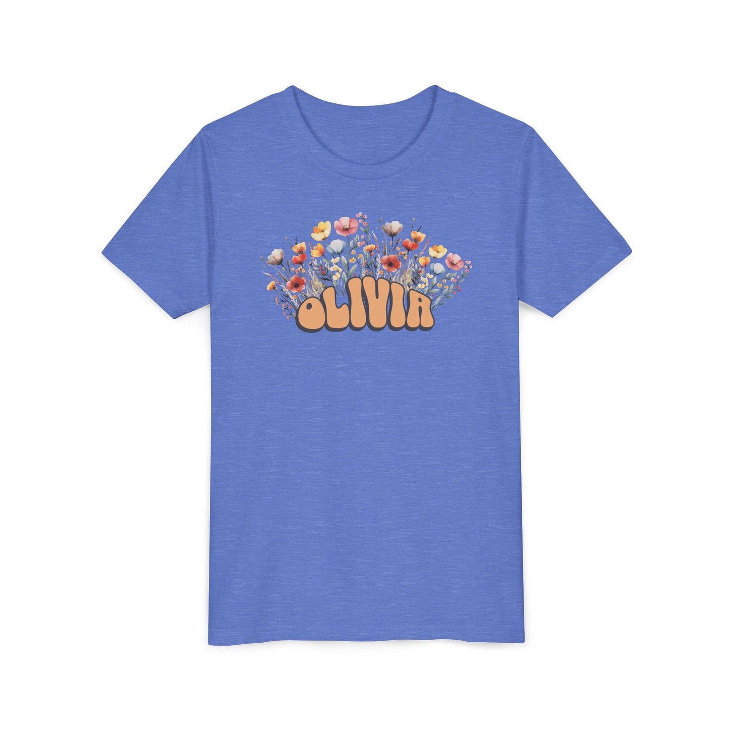 Custom Orange Retro Name Flower Youth Shirt