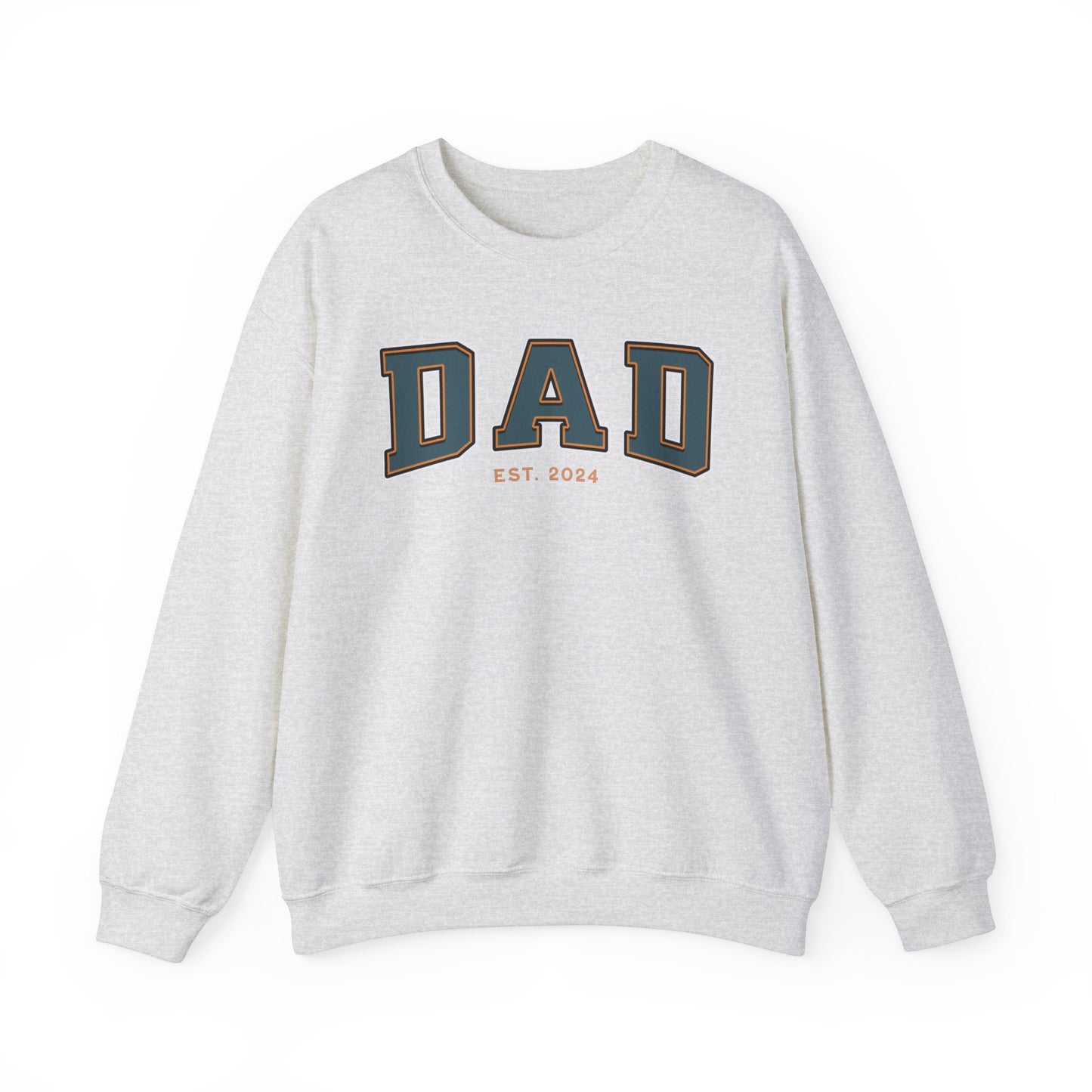 Dad Est 2024 Teal Orange College Letter Sweatshirt