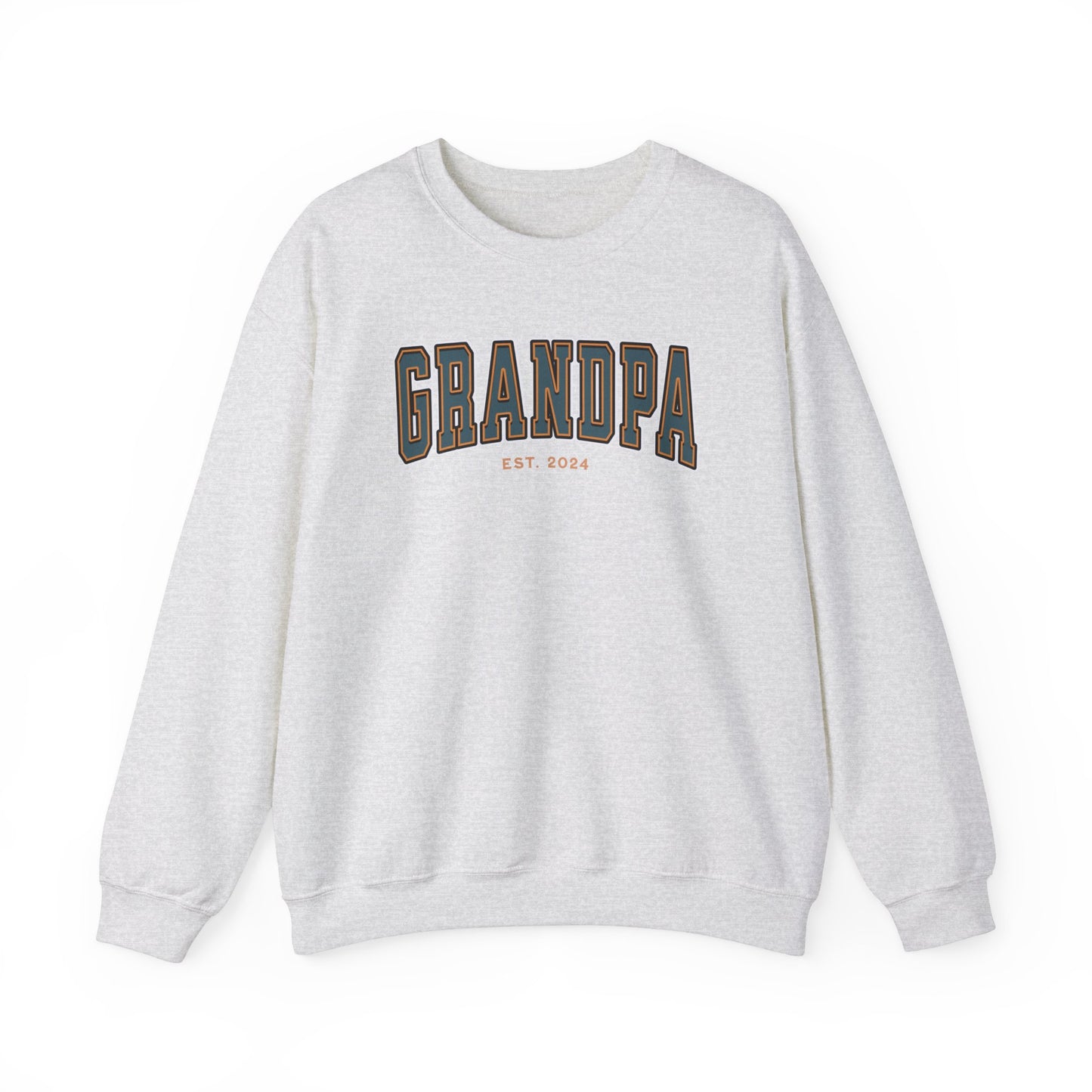 Grandpa Est 2024 Teal Orange College Letter Sweatshirt