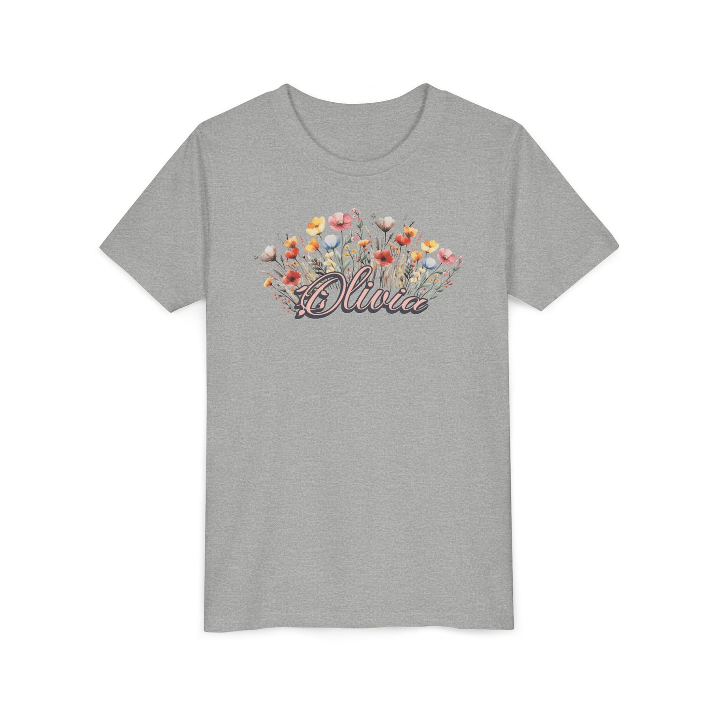 Custom Pink Name Flower Youth Shirt