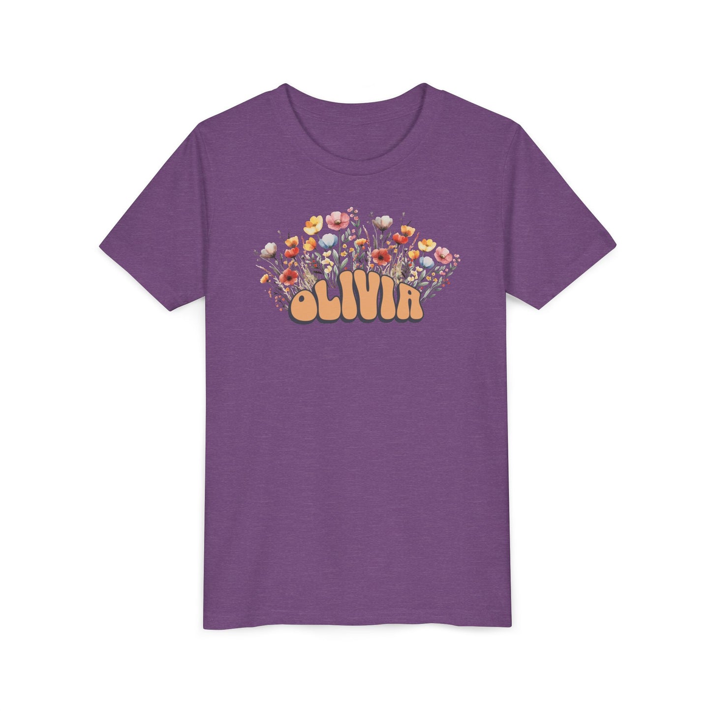 Custom Orange Retro Name Flower Youth Shirt