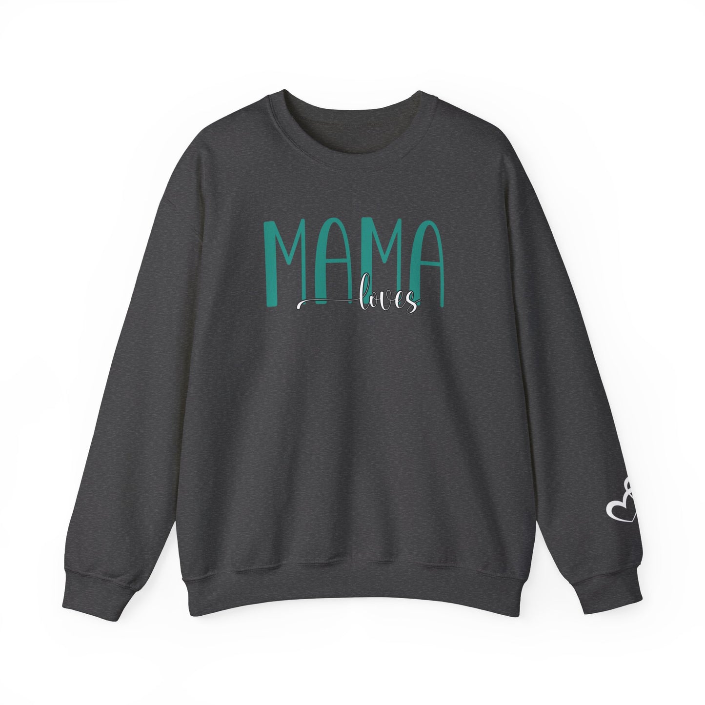 Custom Teal Mama Loves Heart Sleeve Sweatshirt