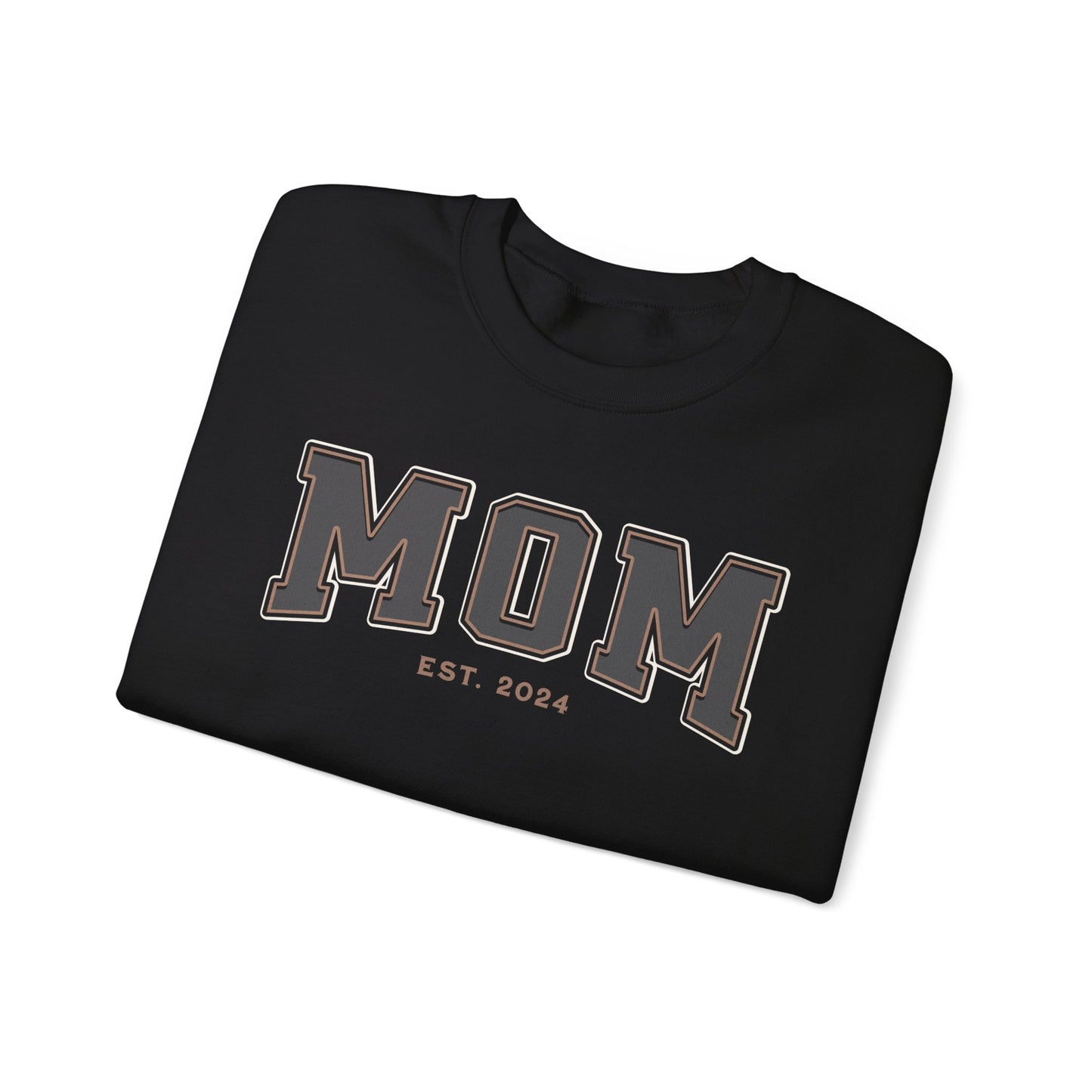 Mom Est 2024 Grey Tan College Letter Sweatshirt