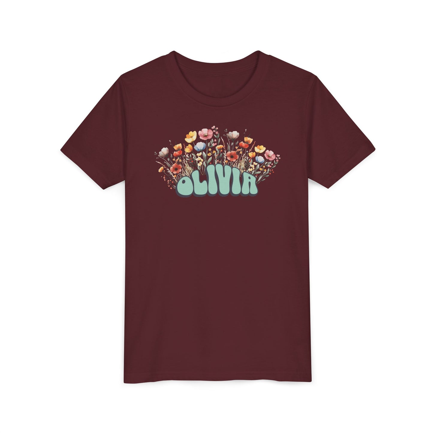 Custom Green Retro Name Flower Youth Shirt